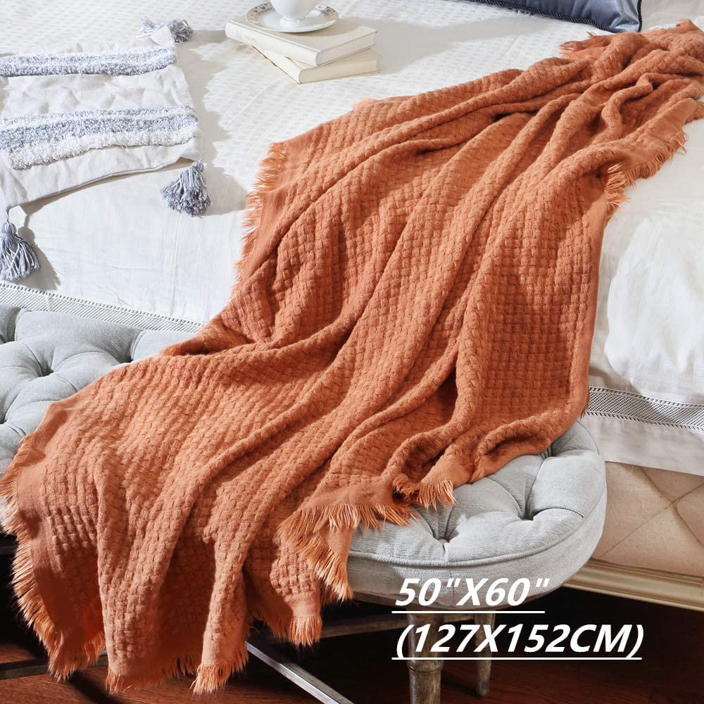 Reversible Sherpa Farmhouse Rust Knit Throw Blanket for Couch Sofa Chair Bed Home Decoration, Soft Warm Cozy Light Weight for Spring Su... - Cozy Fleece Throw Blanket for Couch & Bed Detail