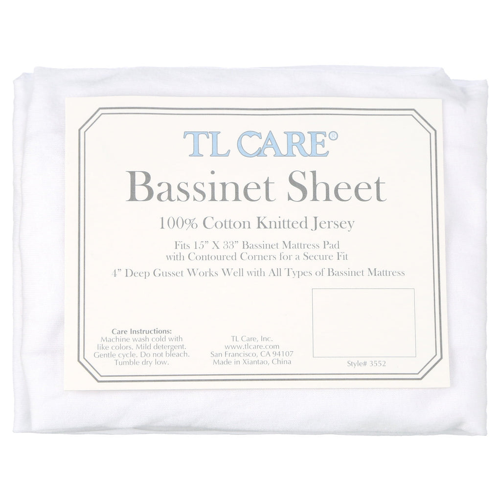 Ultra-Soft TL Care 100% Natural Breathable Cotton Jersey Knit Fitted Bassinet Sheet, White, 15" x 33", Soft Breathable, for Boys... - Breathable Egyptian Cotton Flat & Fitted Sheets Detail