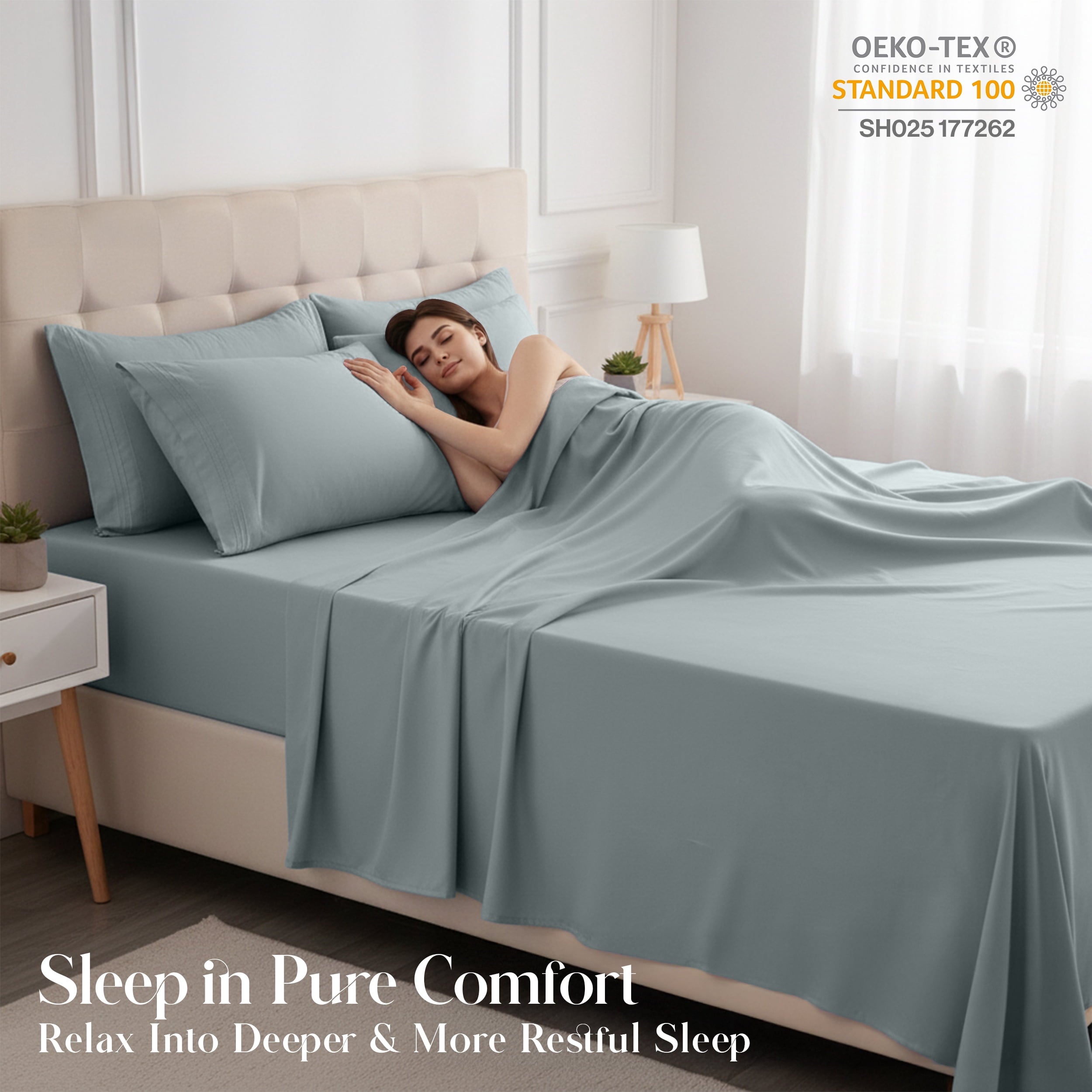 Ultra-Soft Bed Sheets - 6 Piece Ultra-Soft Microfiber Sheets Set, Deep Pocket Fitted Sheet, Flat Sheet & 4 Pillowcases, Breathab... - Premium Ultra-Soft Pillowcase Pair for Sleeping Detail