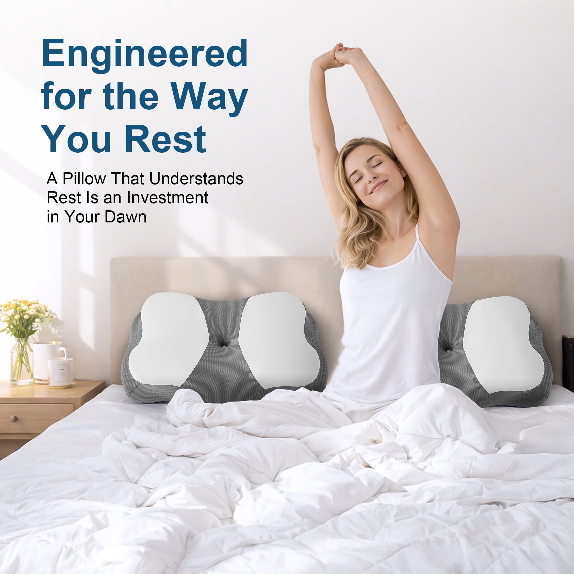 Orthopedic Support Memory Foam Cervical Pillow for Sleeping Support - Orthopedic Bed Pillow for Neck, Shoulder Pain Relief, Adults, Side... - Hotel Quality Plush Sleeping Pillows Detail