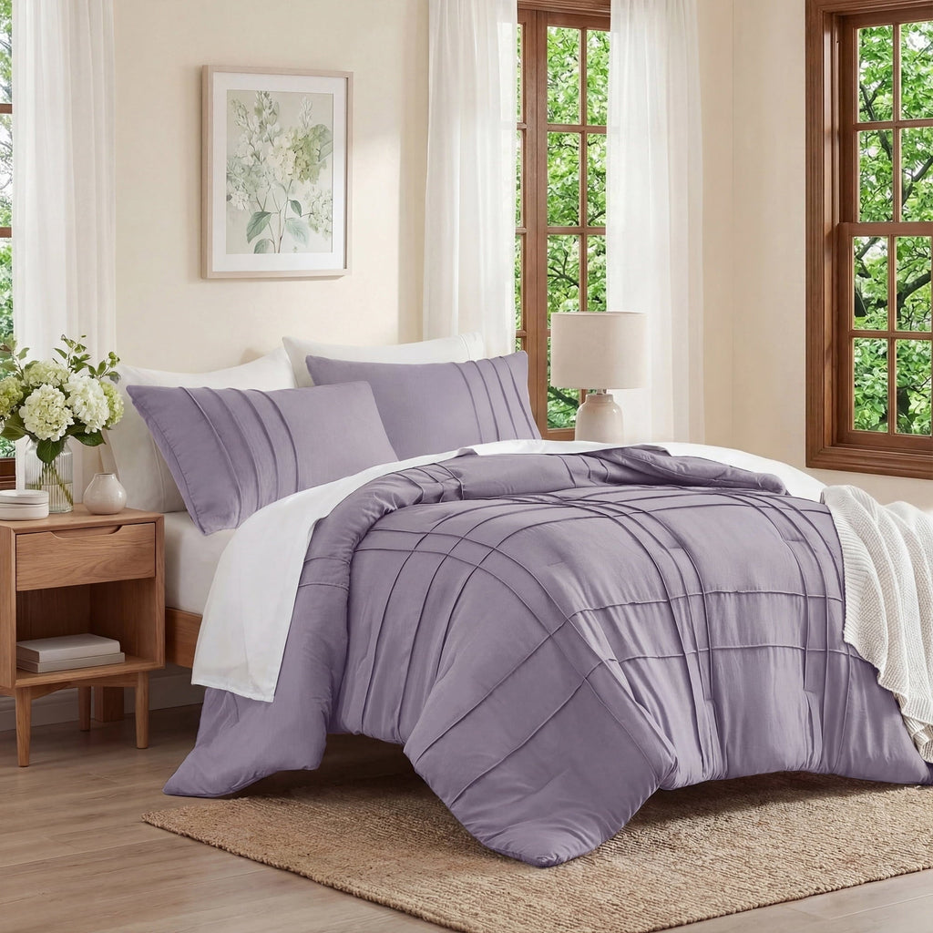 Hypoallergenic Cloud Full/Queen Comforter Set, Boho 3-Piece Pintuck Stitching Bedding Set, Soft Washed Pleated Bed Sets with Pillow Shams,... - Cloud-Like Soft Lightweight Bed Comforter Detail