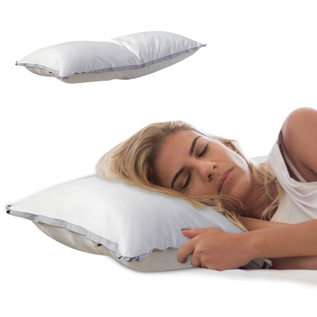Decorative Plump Extra Flat Soft Thin Pillows Queen Size, Bed Pillow with Full Cotton Filling for Side Back Stomach Sleepers, 20x30 In... - Ergonomic Memory Foam Pillow for Neck Pain Support Detail