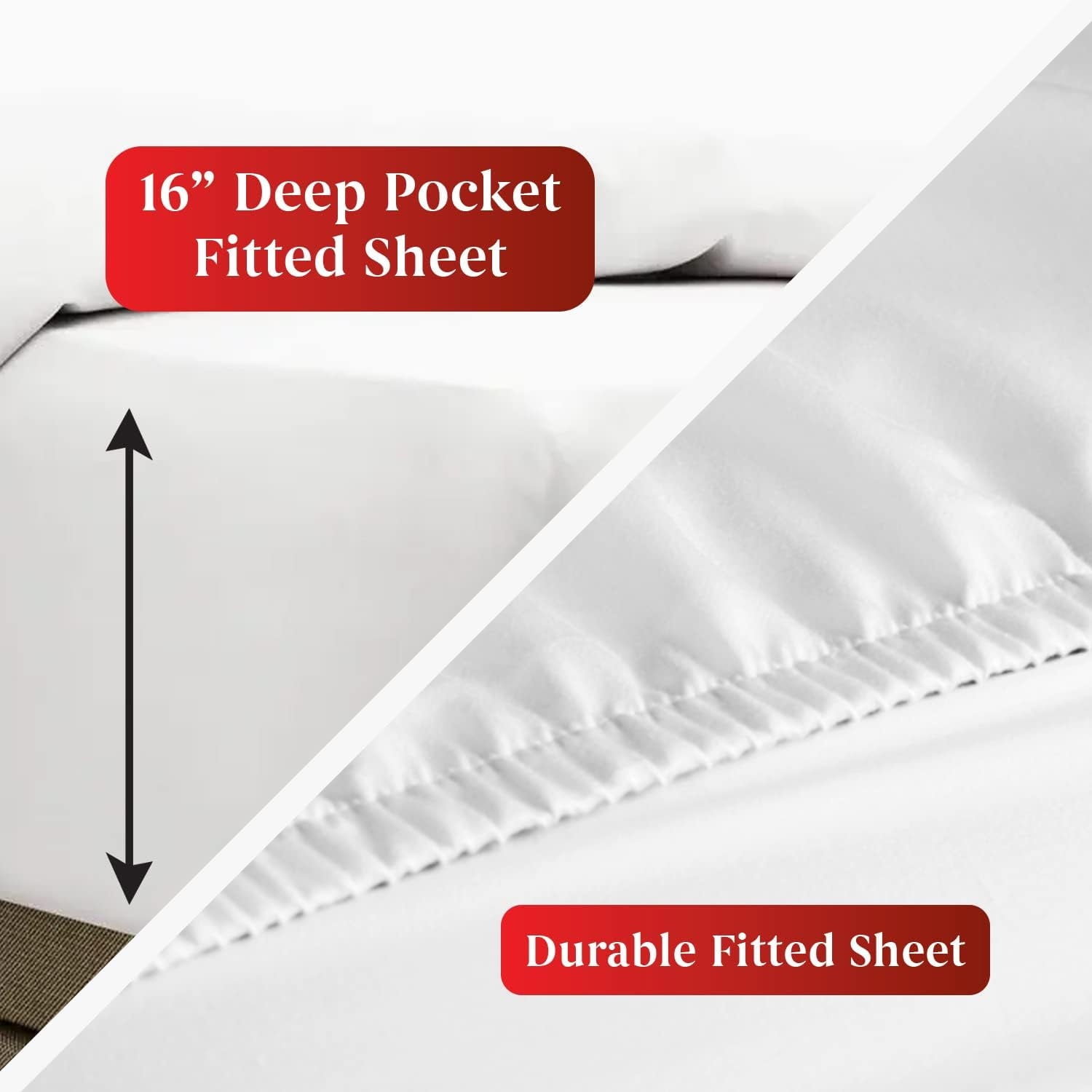 Wrinkle-Resistant Sheet Set of 4, 16-inch Deep Pocket - Microfiber Bed Sheets, White - Premium Ultra-Soft Pillowcase Pair for Sleeping Detail