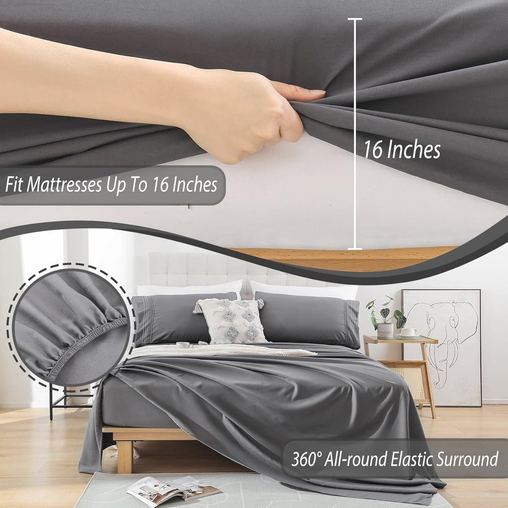 Premium Egyptian Cotton Size, Microfiber Cooling , Breathable & Hypoallergenic 4 Pieces Luxury Soft Sheet Set, Mattress Fitted up... - Luxury Bed Sheet Set with Deep Pockets Detail