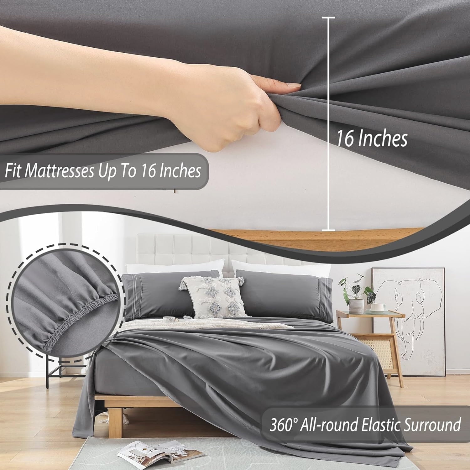 Premium Egyptian Cotton Size, Microfiber Cooling , Breathable & Hypoallergenic 4 Pieces Luxury Soft Sheet Set, Mattress Fitted up... - Luxury Bed Sheet Set with Deep Pockets Detail