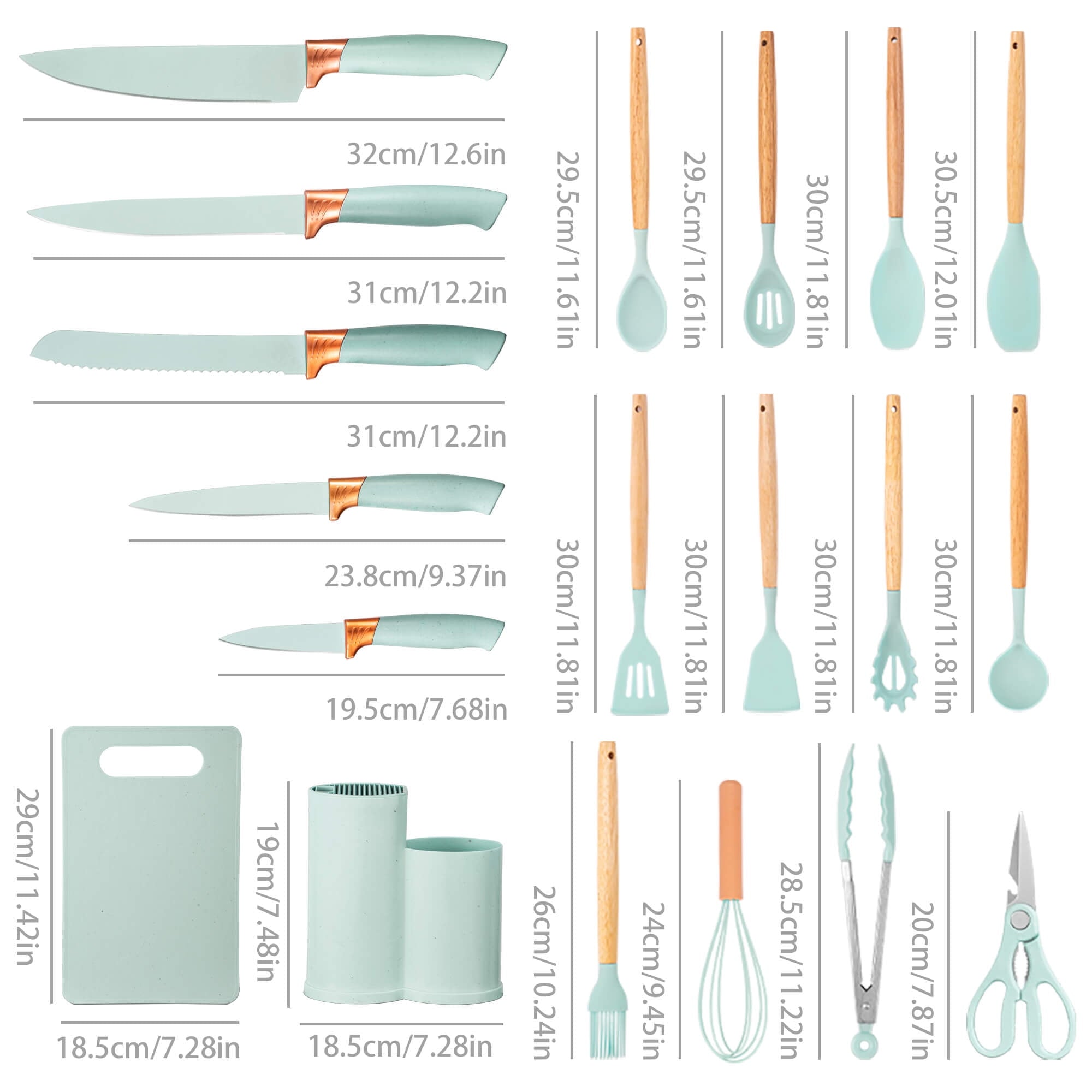 Seamless One-Piece 19pcs Silicone Kitchen Utensil Set, Heat-Resistant Non-Stick Easy Cooking Cleaning Home Light-Green - Ergonomic Kitchen Tongs and Cooking Spoon Utensil Detail