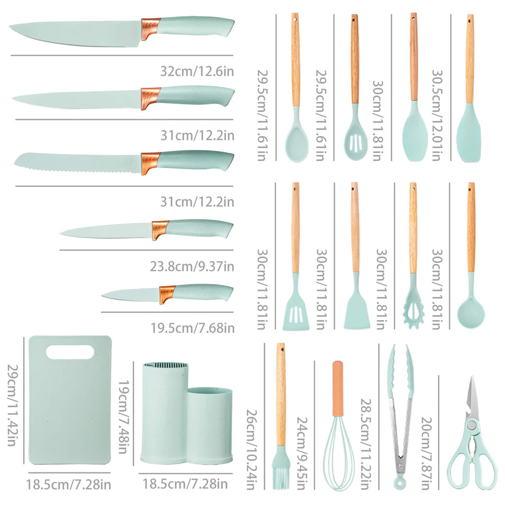 Chef-Quality 19pcs Silicone Kitchen Utensil Set, Heat-Resistant Non-Stick Easy Cooking Cleaning Home Light-Green - Heavy Duty Stainless Steel Kitchen Shears Detail