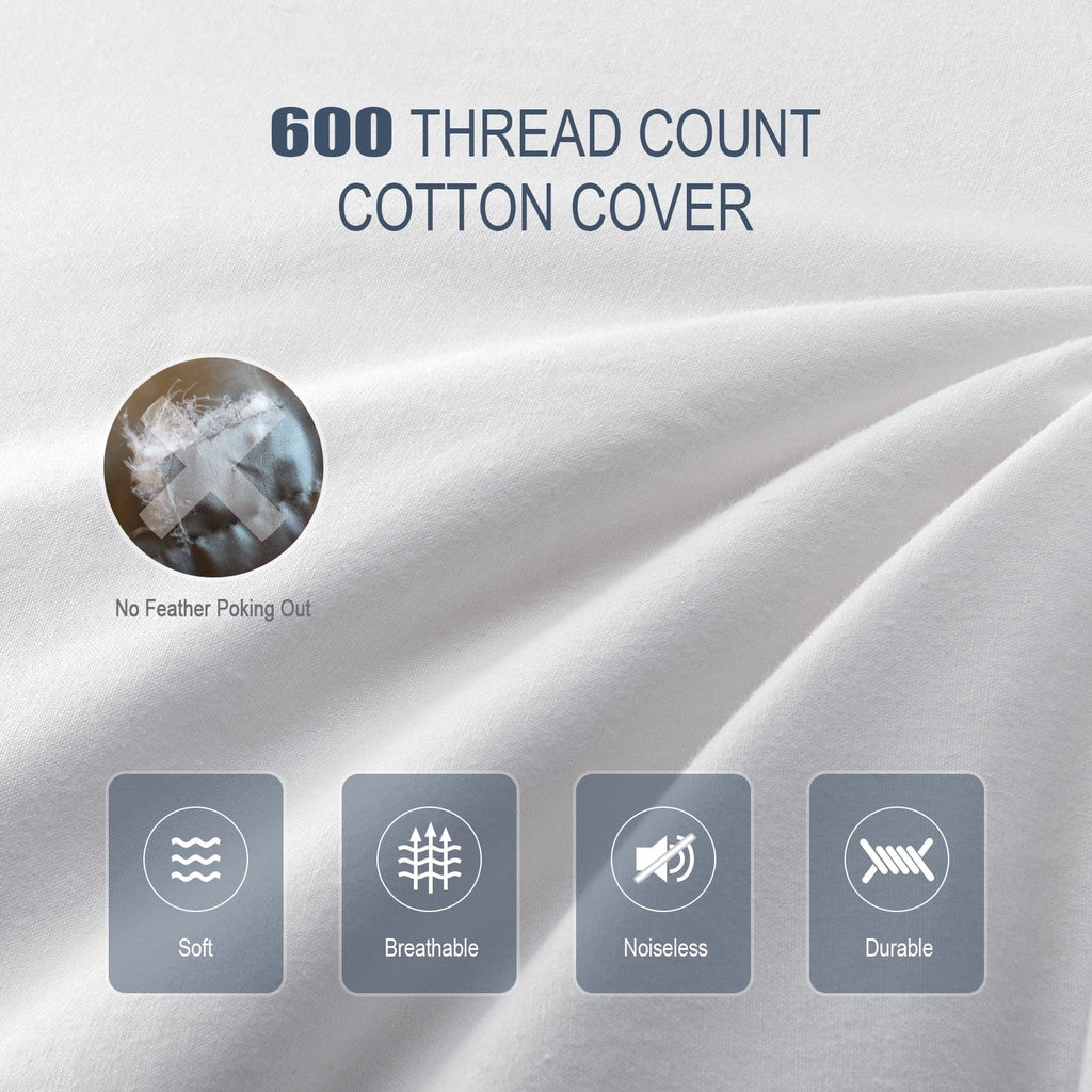 Fluffy Shredded Goose Feather & Down Pillow King Size 20"x36" – Hotel Quality Bed Pillow for Sleeping, 100% Organic Cotton Cover, Hyp... - Ergonomic Memory Foam Pillow for Neck Pain Support Detail