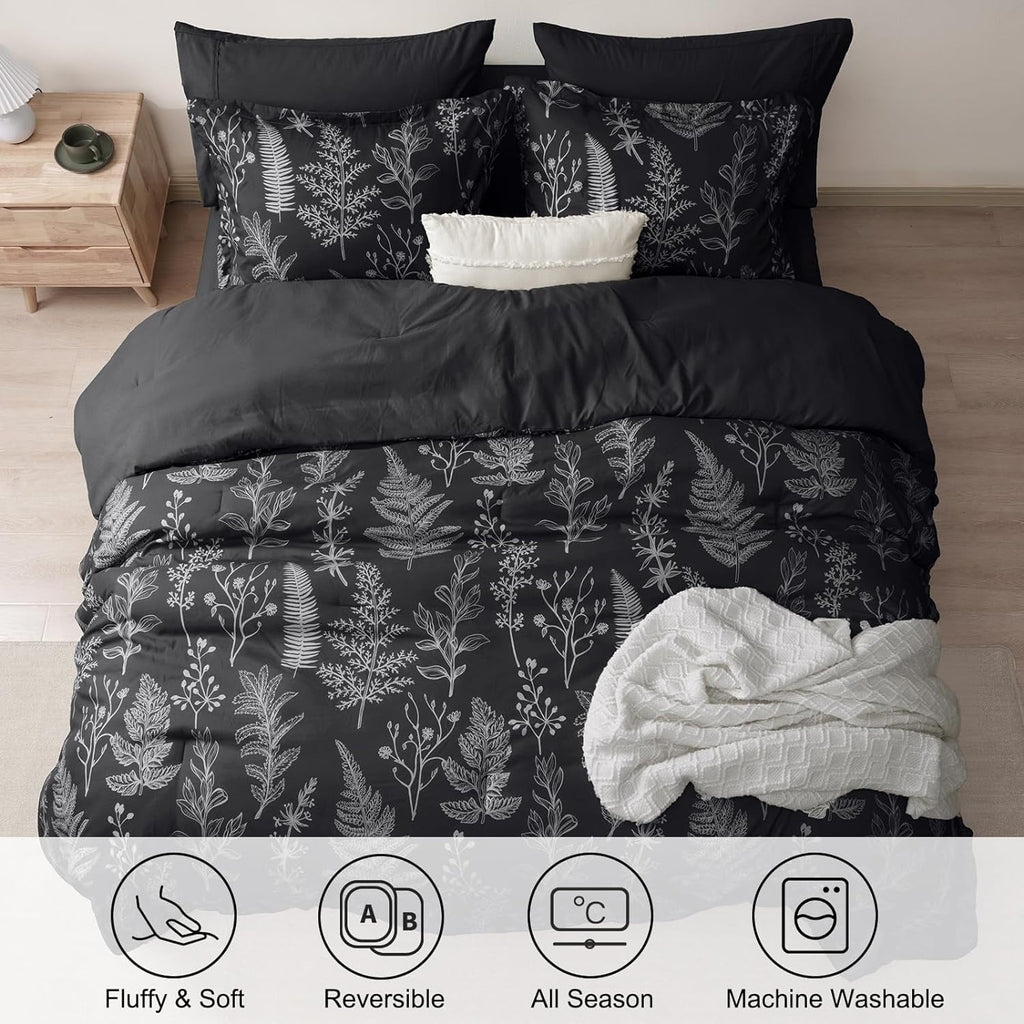 Heavyweight Warmth 3 Pieces Printed Comforter Set Queen Size, Lightweight Botanical Floral Bed in a Bag, Ultra Soft Bedding Set with 1 R... - Cloud-Like Soft Lightweight Bed Comforter Detail