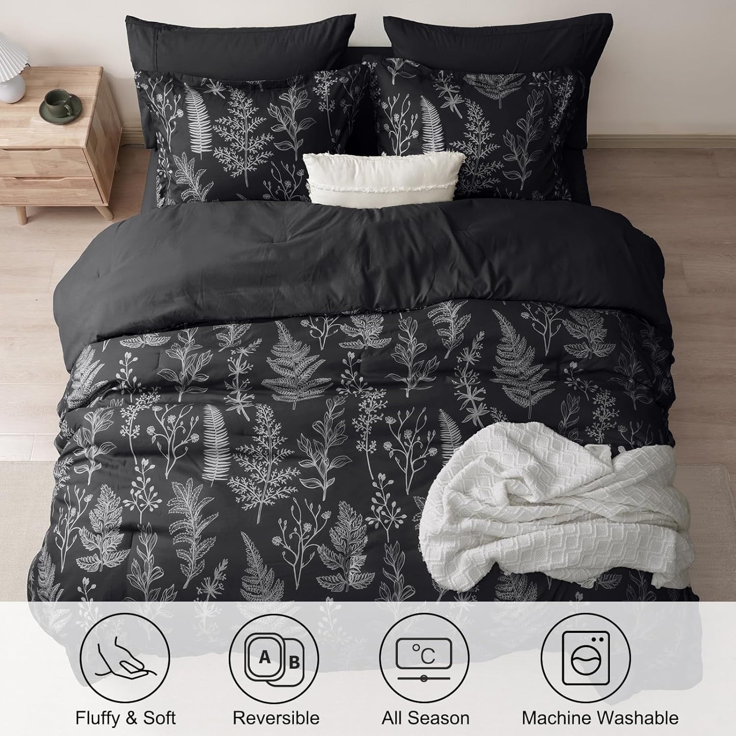 Heavyweight Warmth 3 Pieces Printed Comforter Set Queen Size, Lightweight Botanical Floral Bed in a Bag, Ultra Soft Bedding Set with 1 R... - Cloud-Like Soft Lightweight Bed Comforter Detail
