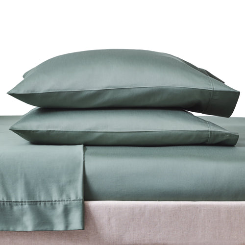 Cooling Sateen 4-Piece 300 Thread Count Green Ash Cotton Sateen Bed Sheet Set, Cali King - Breathable Egyptian Cotton Flat & Fitted Sheets Detail