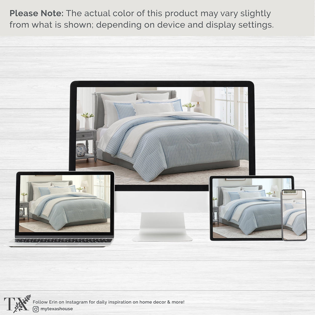Luxurious Quilted Stripe 11-Piece Comforter Set with Sheets, Blue, Queen - All-Season Down Alternative Comforter Insert Detail
