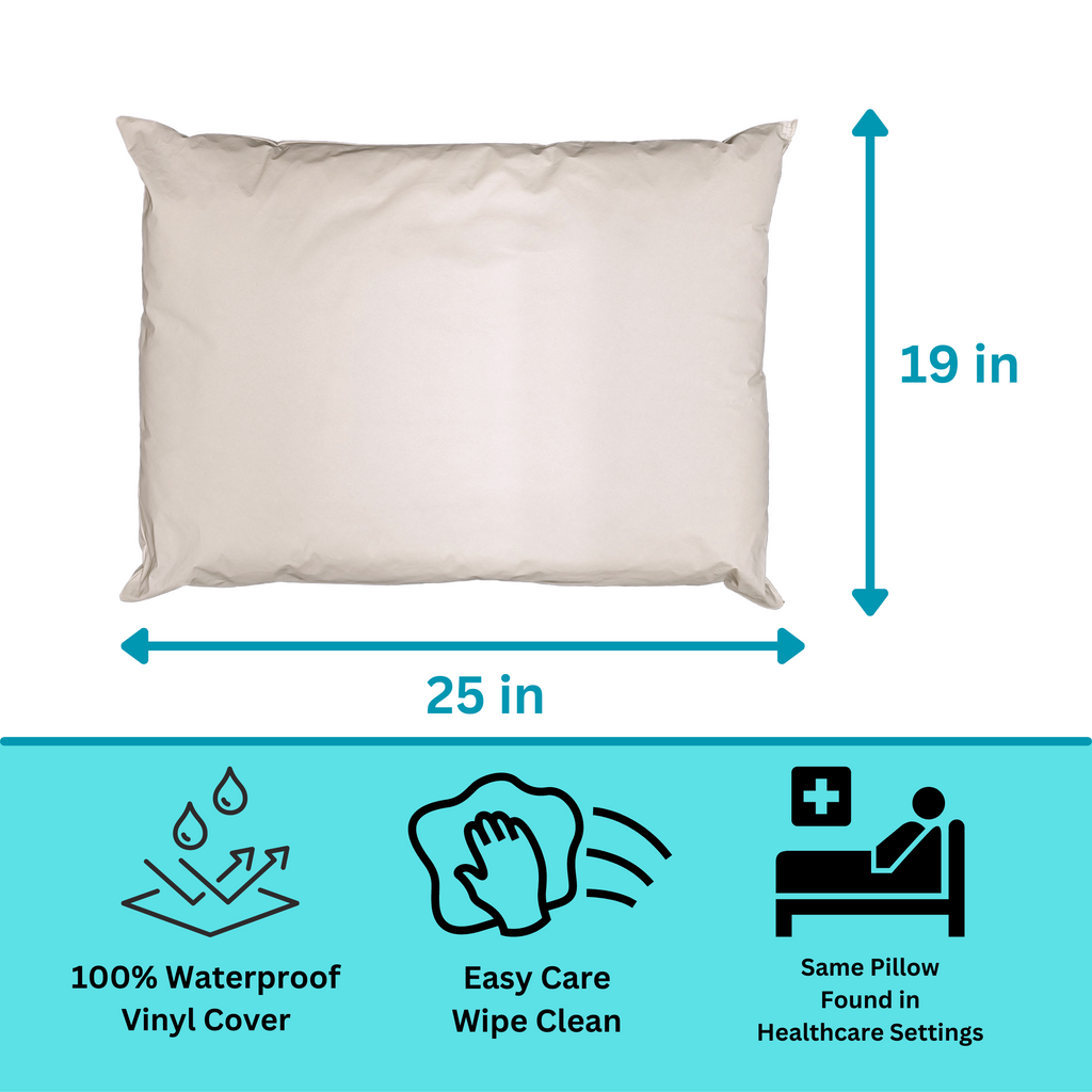 Fluffy Shredded 2 Pack Vinyl Covered Medical Bed Pillows 19 in x 25 in | Wipeable Easy Clean | Fluid Stain Resistant - Hotel Quality Plush Sleeping Pillows Detail