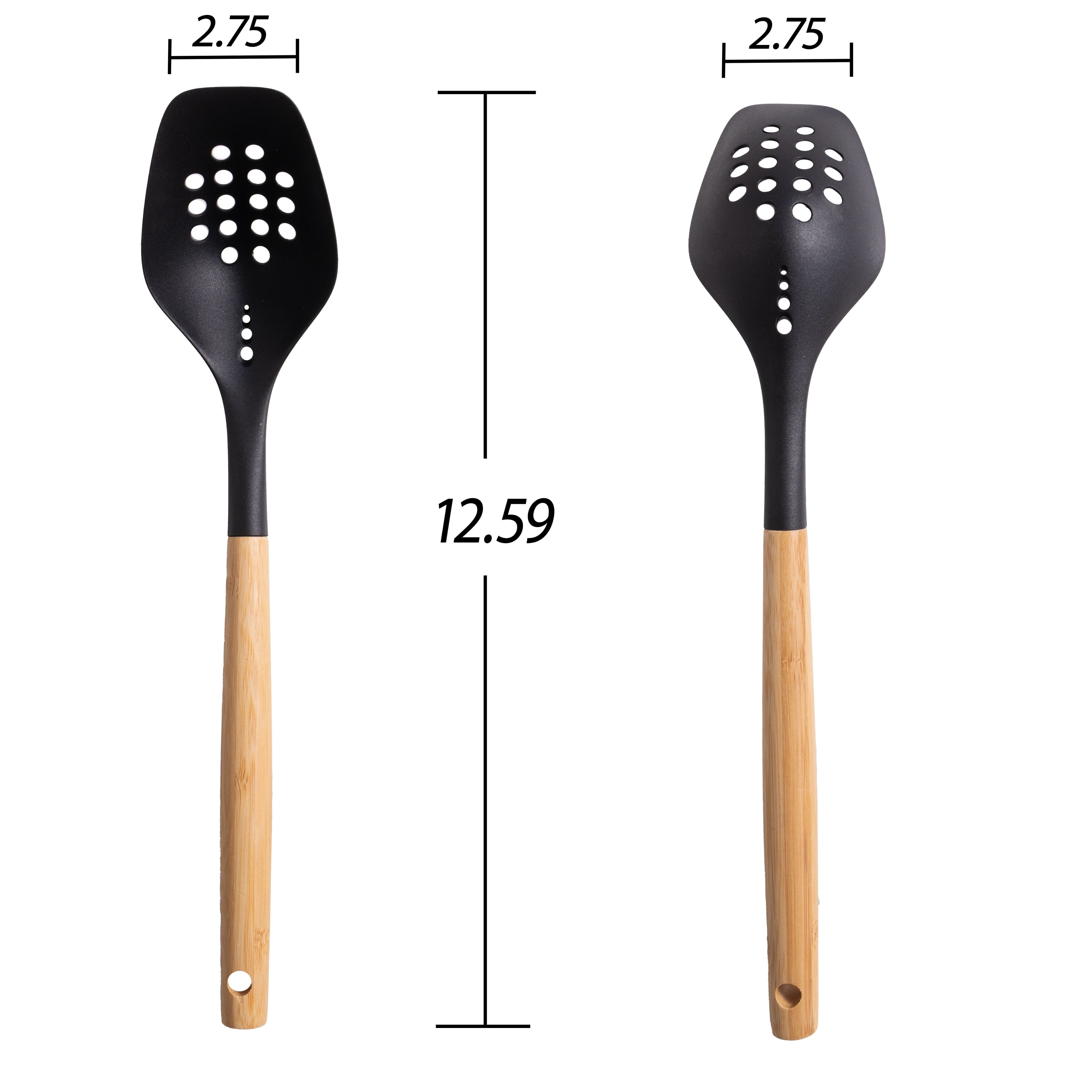 Chef-Quality Cooking Spoon with Bamboo Handle, 12.6"2.7", & Bamboo, Black - Heavy Duty Stainless Steel Kitchen Shears Detail