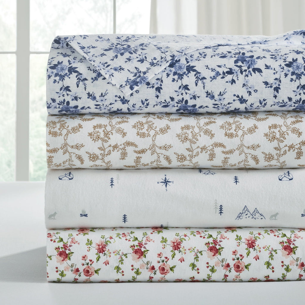 Ultra-Soft 3-Piece Brittany Printed Cotton Flannel Adult Bed Sheet Set, Twin - Luxury Bed Sheet Set with Deep Pockets Detail