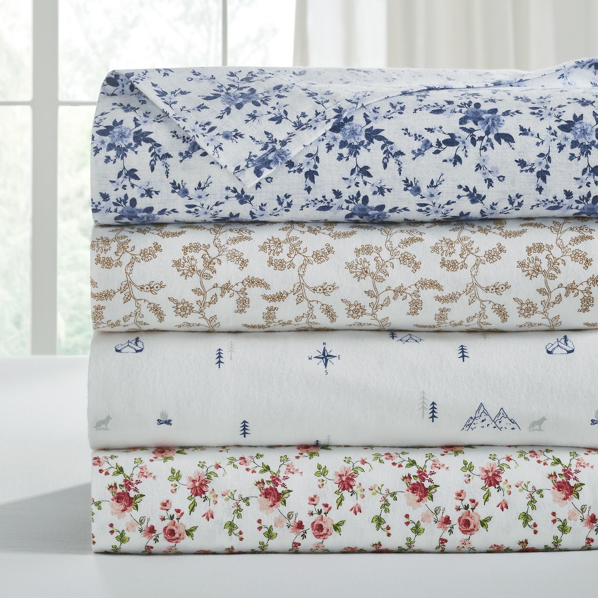 Ultra-Soft 3-Piece Brittany Printed Cotton Flannel Adult Bed Sheet Set, Twin - Luxury Bed Sheet Set with Deep Pockets Detail