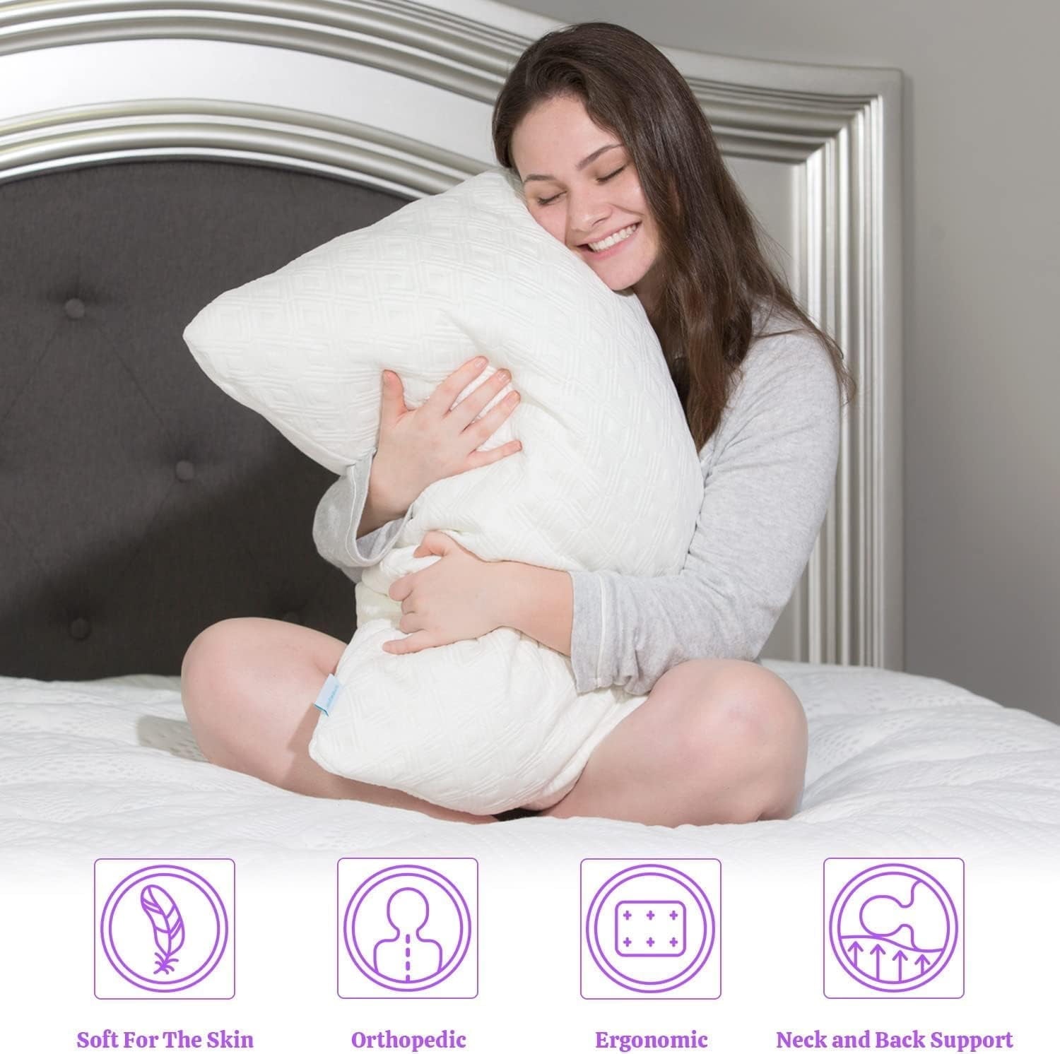 Decorative Plump King Size Bamboo Pillow, Memory Foam Bed Pillows with Washable Pillowcases, King - Ergonomic Memory Foam Pillow for Neck Pain Support Detail