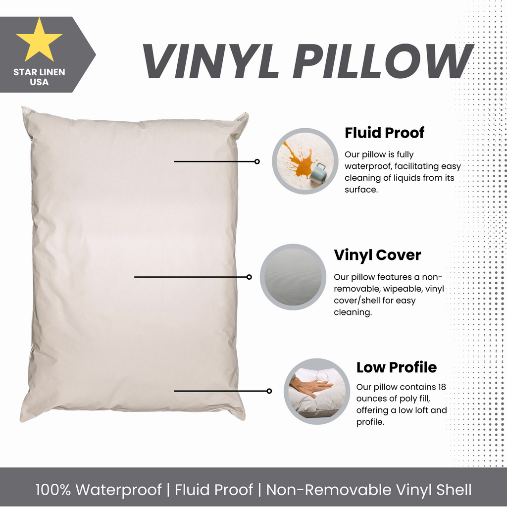 Fluffy Shredded 2 Pack Vinyl Covered Medical Bed Pillows 19 in x 25 in | Wipeable Easy Clean | Fluid Stain Resistant - Hotel Quality Plush Sleeping Pillows Detail