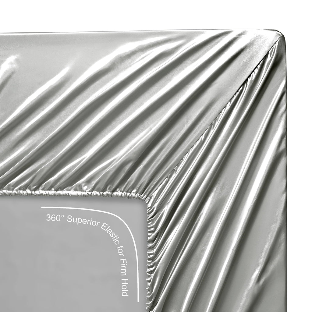 Breathable Luxury Luxury Satin Sheets Set Full Size Light Gray, 4-Piece Bedding Sets with Deep Pockets - Soft and Smooth Satin Bed Shee... - Luxury Bed Sheet Set with Deep Pockets Detail