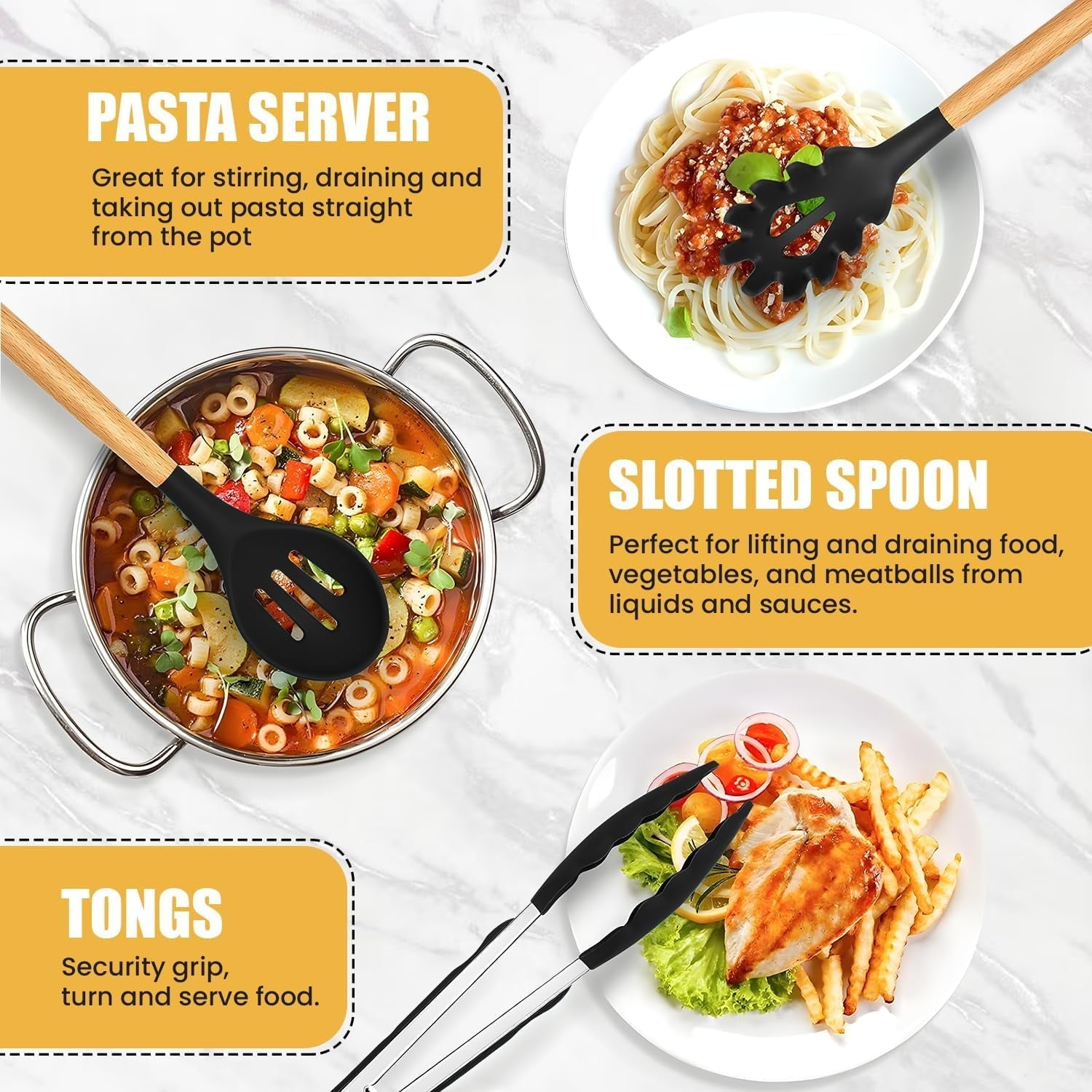 Premium Silicone Kitchen Utensils Set- 19 Pcs Silicone Cooking Utensils Set for Nonstick Cookware-Silicone Spatulas Set, Kitchen Gadge... - Premium Stainless Steel Cooking Utensil for Non-Stick Pots Detail