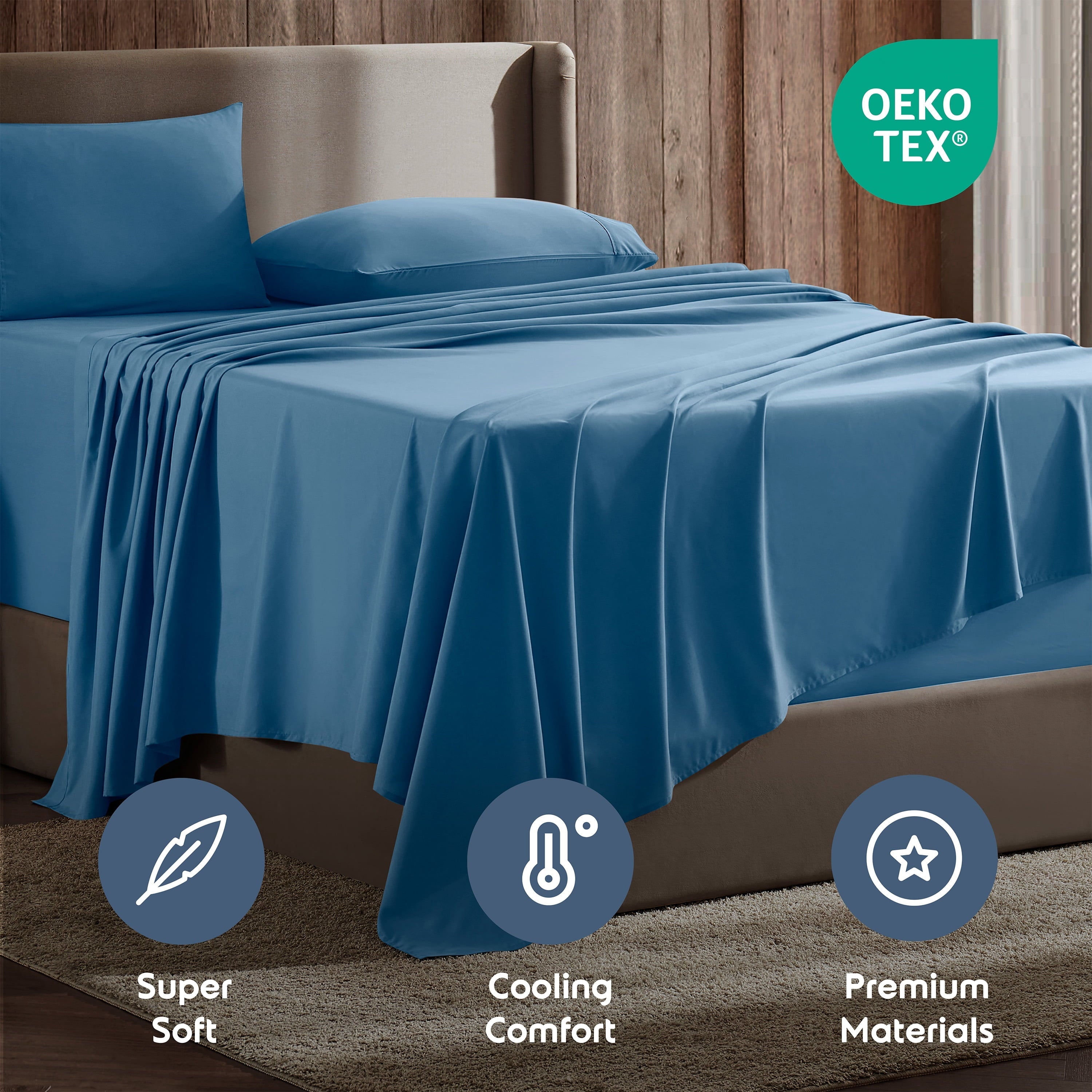 Premium Egyptian Cotton Split King Sheet Sets, Deep Pocket 5 Piece, Luxury Soft Microfiber Bed Sheet Sets, BLUE HEAVEN - Luxury Bed Sheet Set with Deep Pockets Detail