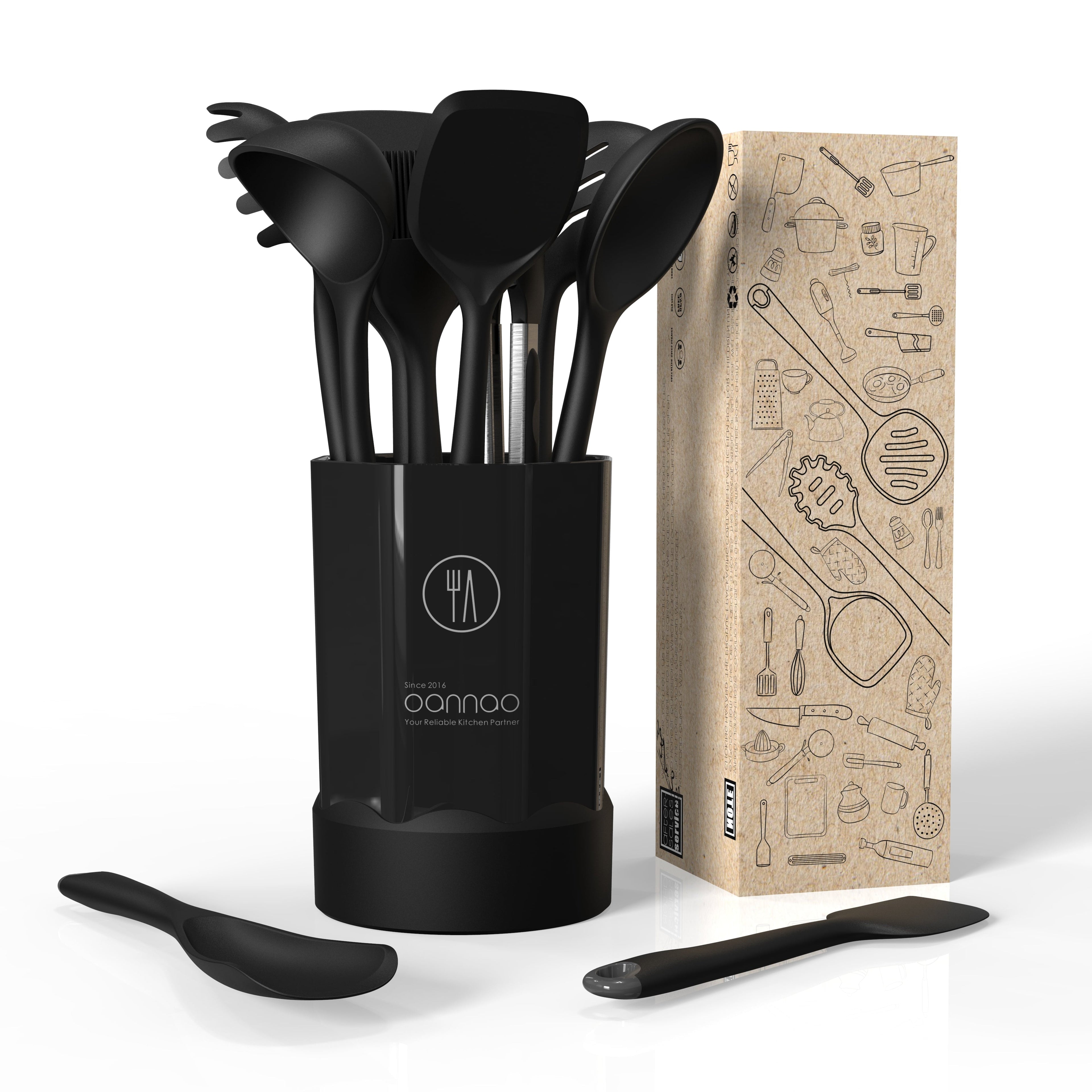 Premium Silicone Silicone Kitchen Utensils Set, 600°F Heat Resistant Silicone Cooking Utensils, Spatula, Spoon, Whisk, Tongs, Kitchen ... - Durable Turner & Ladle Utensil Set for Home Chefs Detail