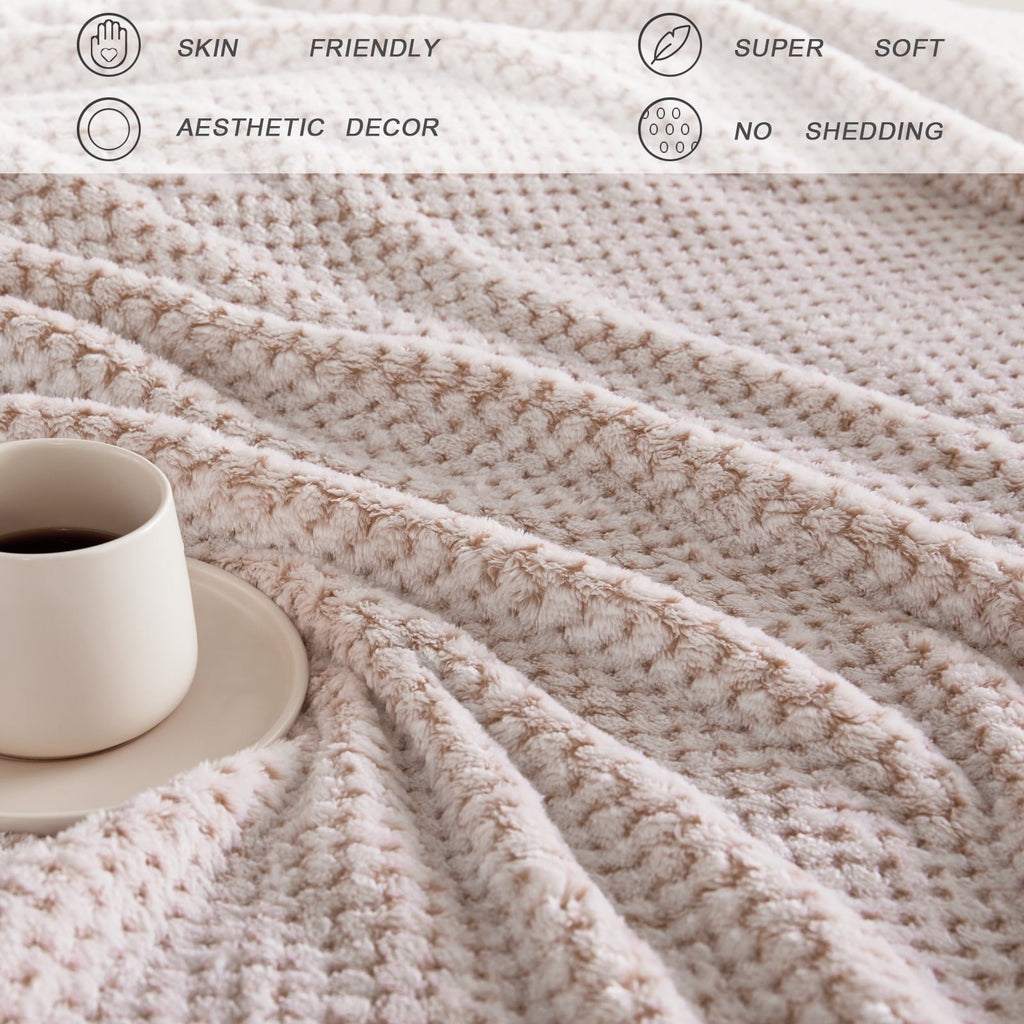Decorative Knitted Waffle Textured Mixed Camel Fleece Blanket, Super Soft and Warm 50"x70" Throw Blanket for Couch, Cozy, Fuzzy and Ligh... - Super Soft Reversible Sherpa Flannel Blanket Detail