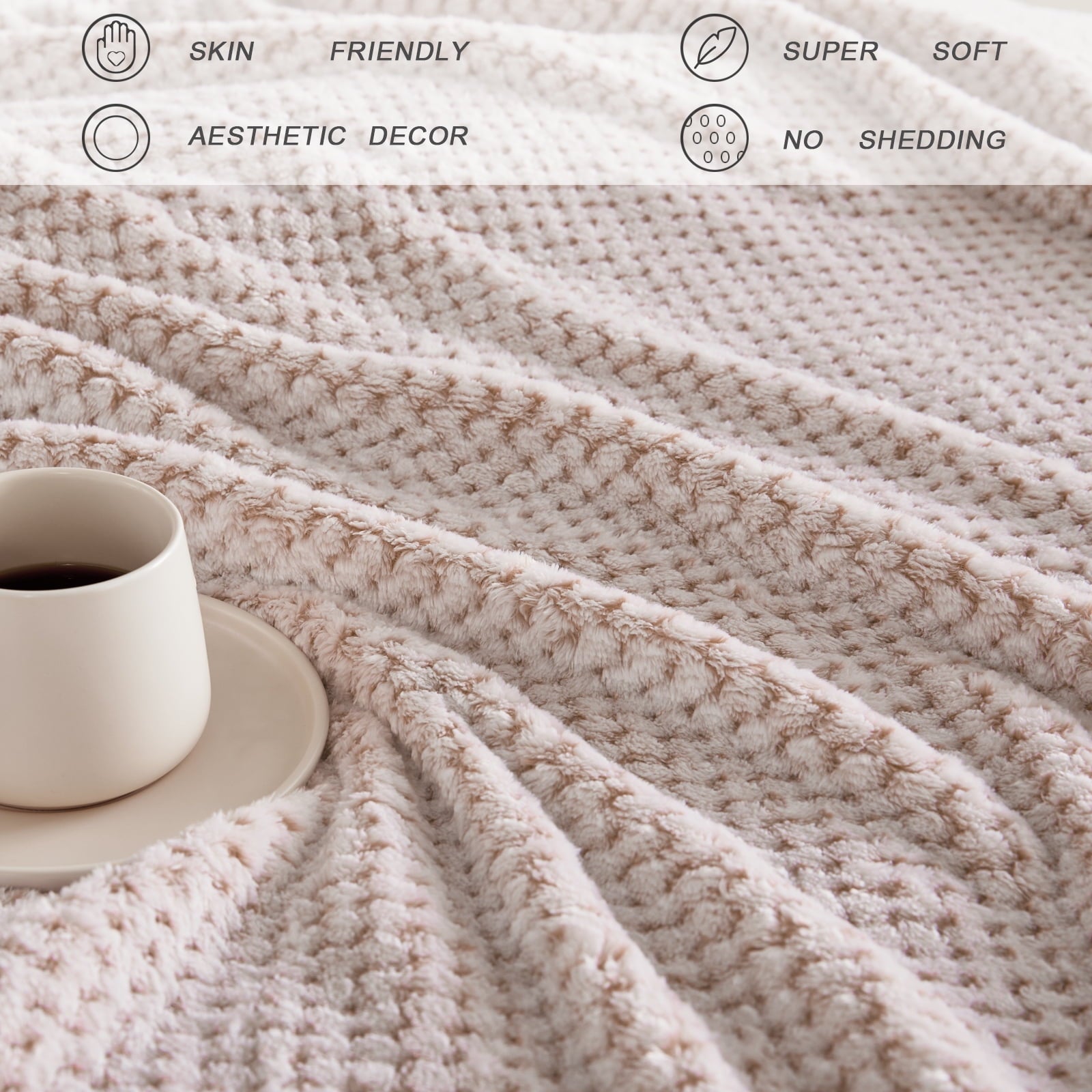 Decorative Knitted Waffle Textured Mixed Camel Fleece Blanket, Super Soft and Warm 50"x70" Throw Blanket for Couch, Cozy, Fuzzy and Ligh... - Super Soft Reversible Sherpa Flannel Blanket Detail