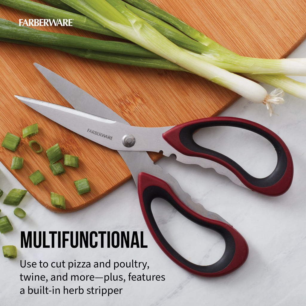Innovative Stainless Steel Kitchen and Herb Shears with Red and Black Handle - Premium Stainless Steel Garlic Presser & Peeler Detail