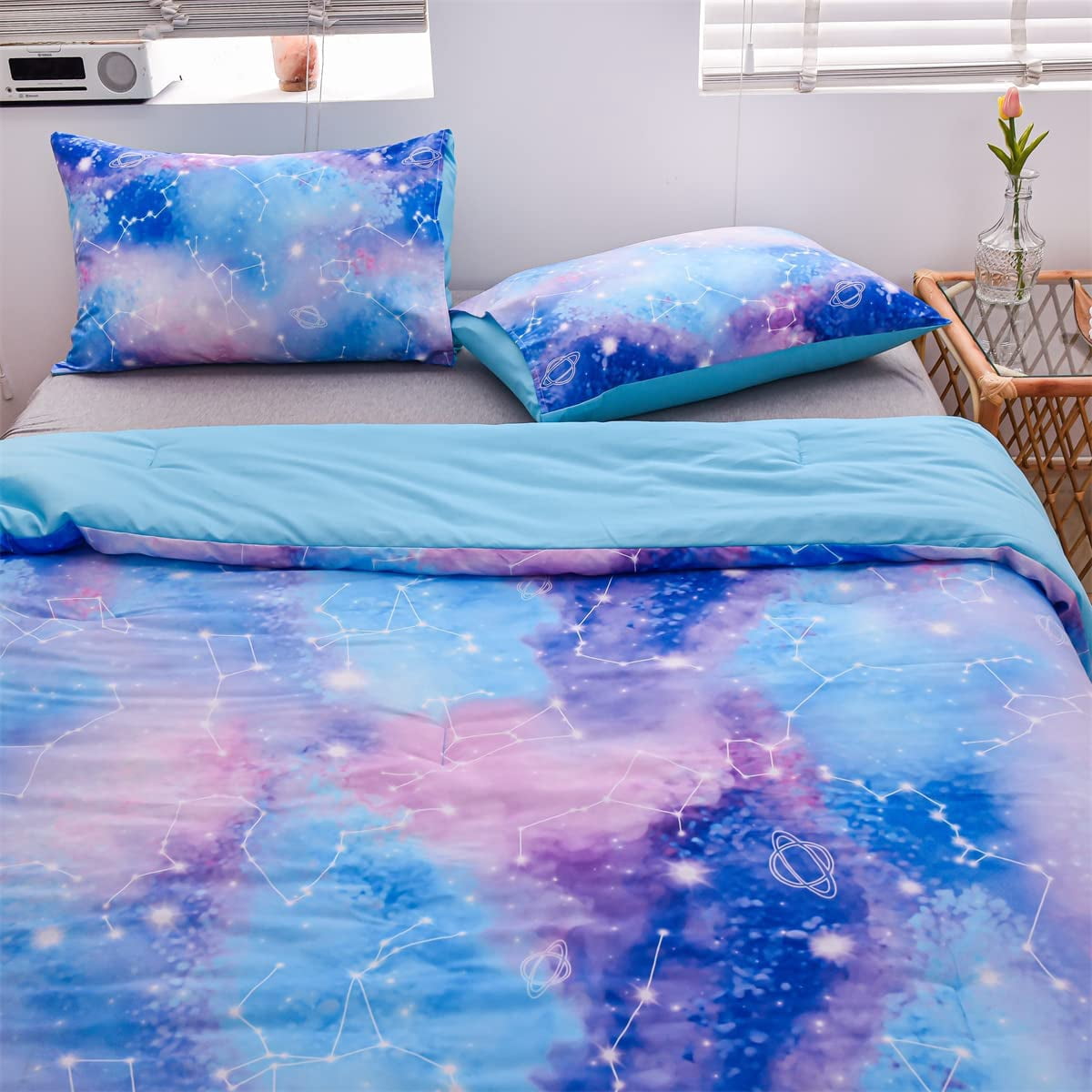 Heavyweight Warmth Tie Dye Constellation Ombre Comforter Set Twin Gradient Galaxy Bedding Set Blue Purple - Hypoallergenic Ultra-Fluffy Quilt for Winter Detail