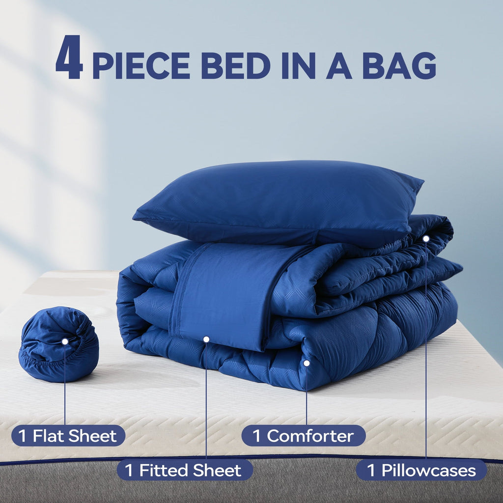 All-Season Full Comforter Set 4 Pieces,Comforter Set,Bed in a Bag, Bedding Set with Comforter,Fitted Sheet,Flat Sheet,Pillowcase... - Hypoallergenic Ultra-Fluffy Quilt for Winter Detail
