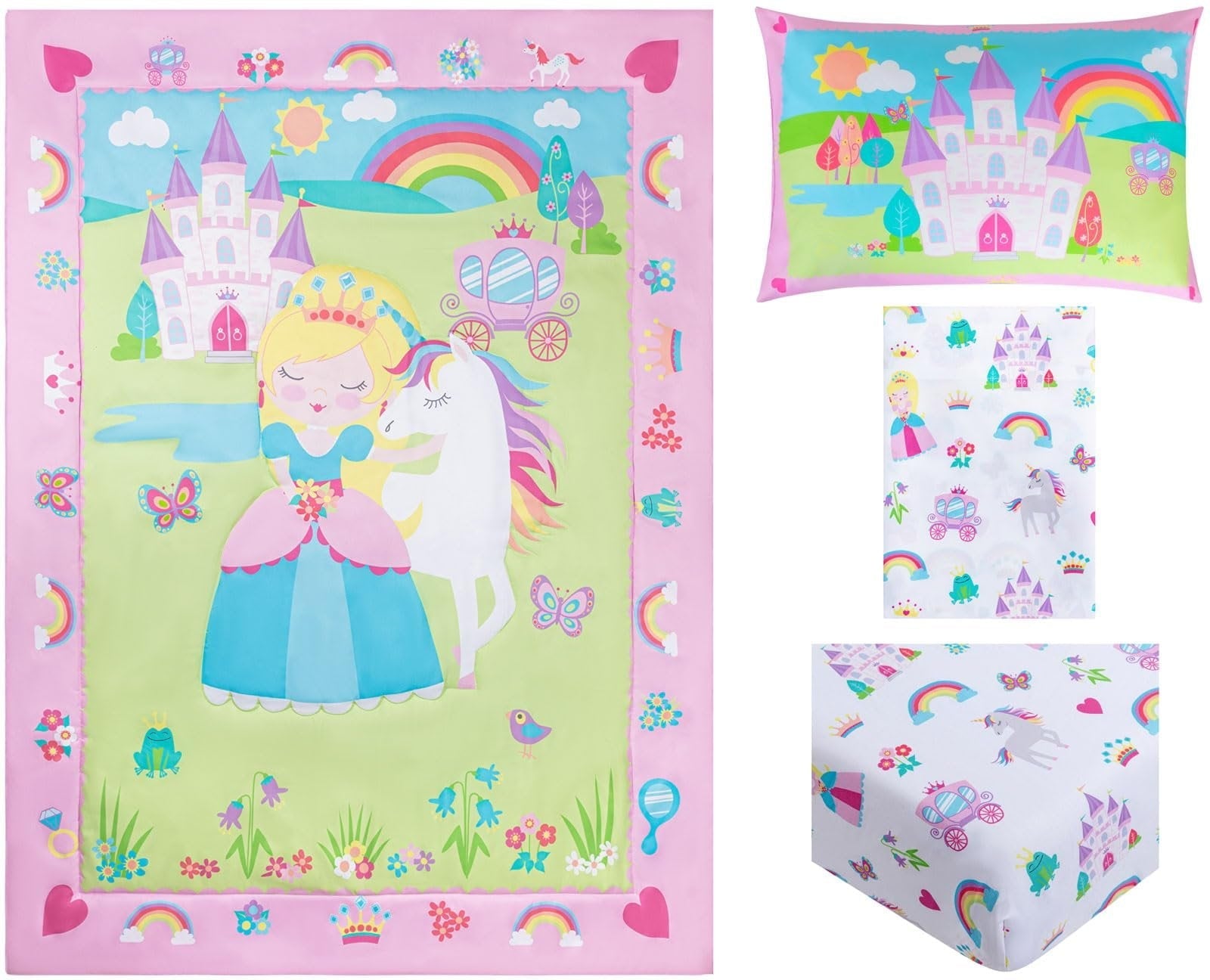 All-Season Princess Toddler Bedding Set for Girls - 4-Piece Toddler Bed Comforter Sets for Girls, Reversible Comforter & Pillowc... - Luxurious Quilted Duvet Cover Set Detail