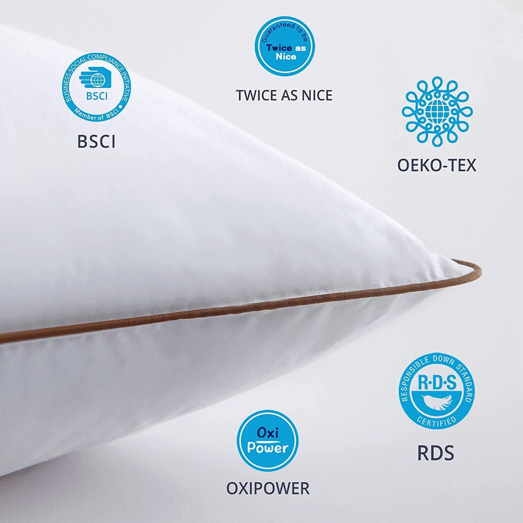 Decorative Plump Down Feather Pillows for Bed 20 x 30 Inches Queen Size Set of 2, Medium Firm Luxury Cooling Hotel Collection Feather ... - Ergonomic Memory Foam Pillow for Neck Pain Support Detail