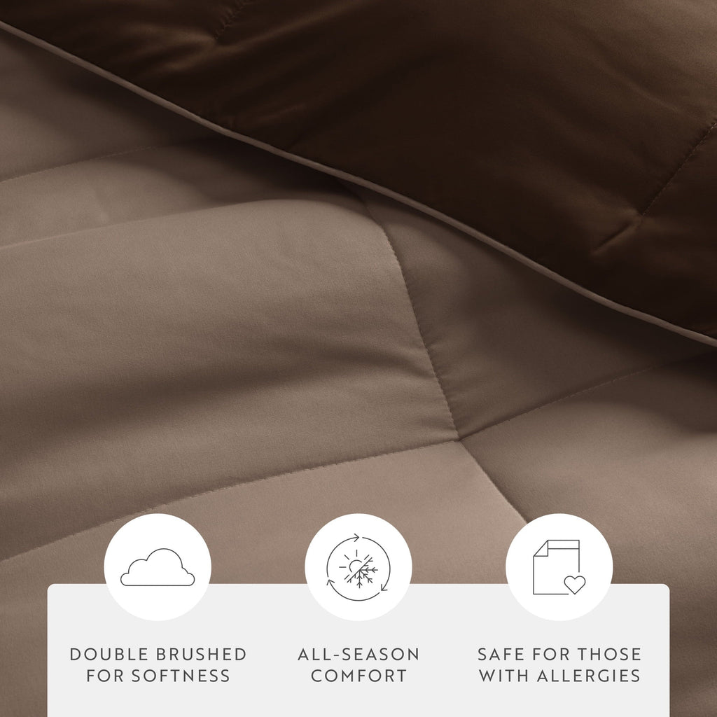 Hypoallergenic Cloud All Season Reversible Comforter Set Breathable Cool in Taupe & Chocolate Brown Full/Queen Size Bedding - Luxurious Quilted Duvet Cover Set Detail