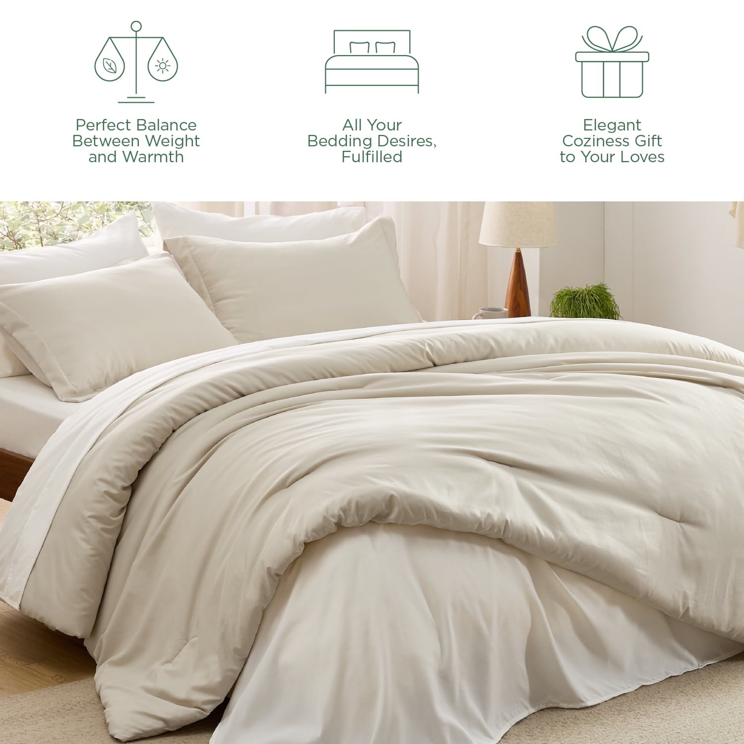 Fluffy Down Alternative Twin Comforter Set Beige, 5 Pieces Lightweight Twin Bedding Sets Boho with Comforter, Sheet, Pillowcase & Sham - All-Season Down Alternative Comforter Insert Detail