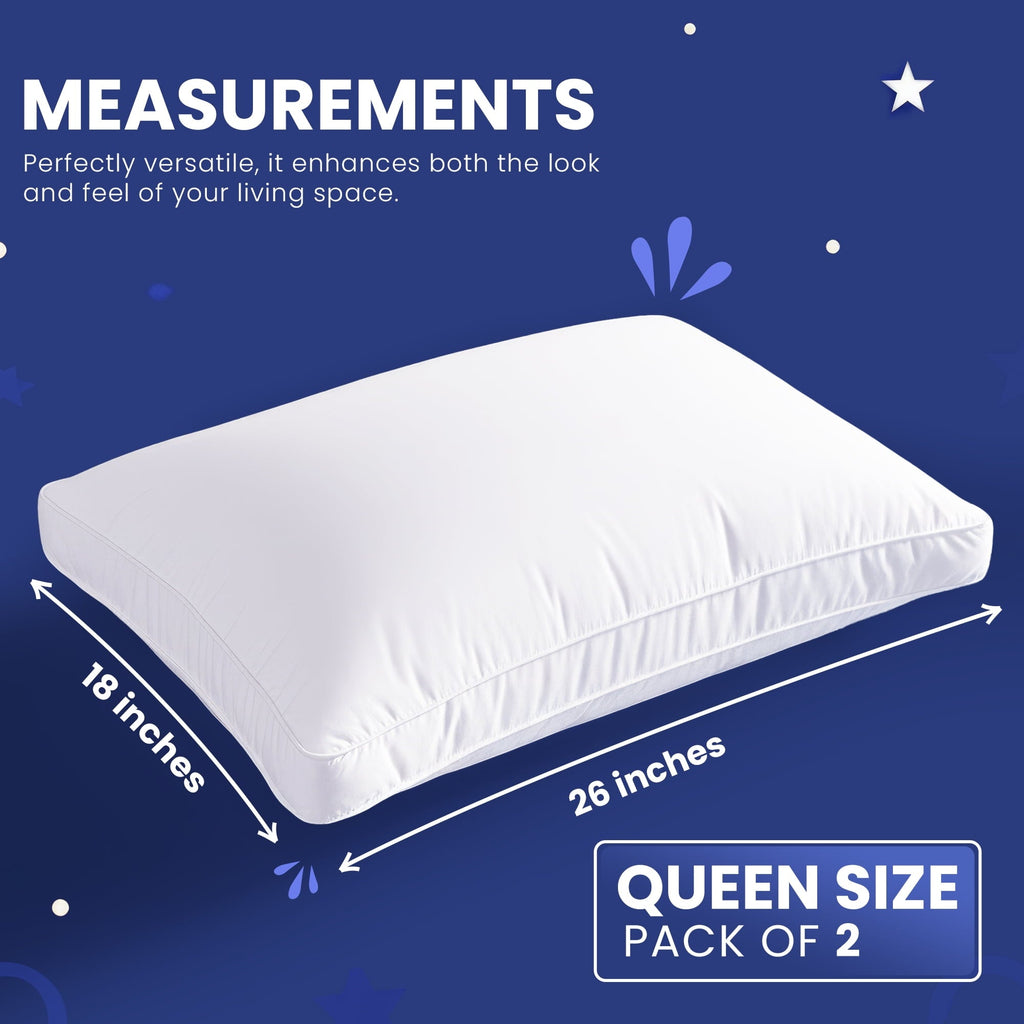 Hotel Collection Queen Bed Pillow, 26"L x 18" W, Set of 2, Soft and High-Quality, Gusseted Pillow for All Sleep Positions (White) - Orthopedic Shredded Foam Bed Pillow Set Detail