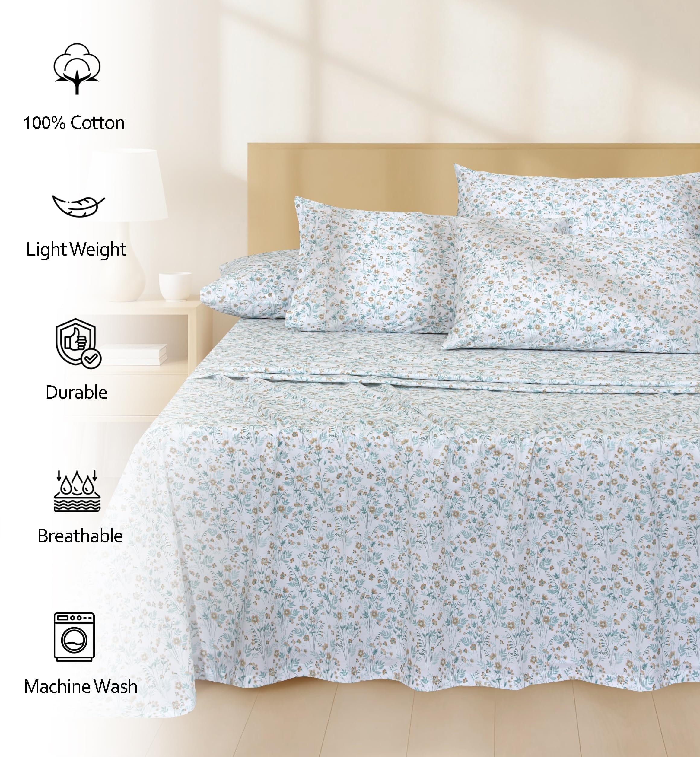 Breathable Luxury 6 Pcs Cotton Sheets - 100% Natural Cotton Soft, Lightweight & Breathable Crispy Percale Bed Sheets, King Size Sheets ... - Cooling Hotel Quality Bedding Sheets and Pillowcases Detail