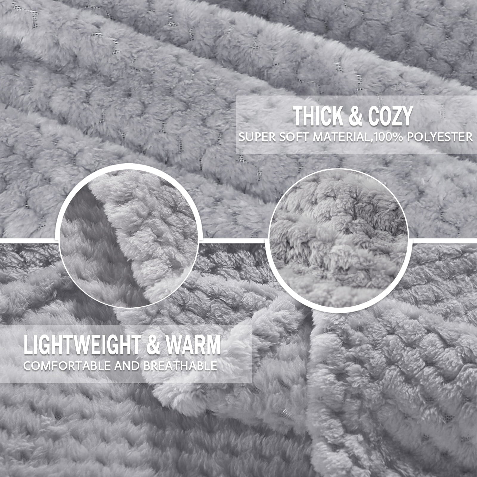 Cozy Fleece Waffle Textured Extra Large Fleece Blanket, Super Soft and Warm Throw Blanket for Couch, Sofa and Bed (Light Grey, 50... - Luxury Knitted Decorative Throw Blanket with Fringes Detail