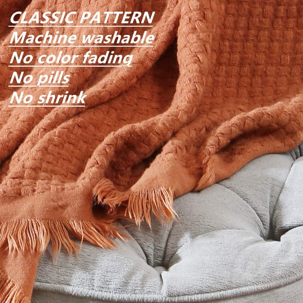 Reversible Sherpa Farmhouse Rust Knit Throw Blanket for Couch Sofa Chair Bed Home Decoration, Soft Warm Cozy Light Weight for Spring Su... - Cozy Fleece Throw Blanket for Couch & Bed Detail