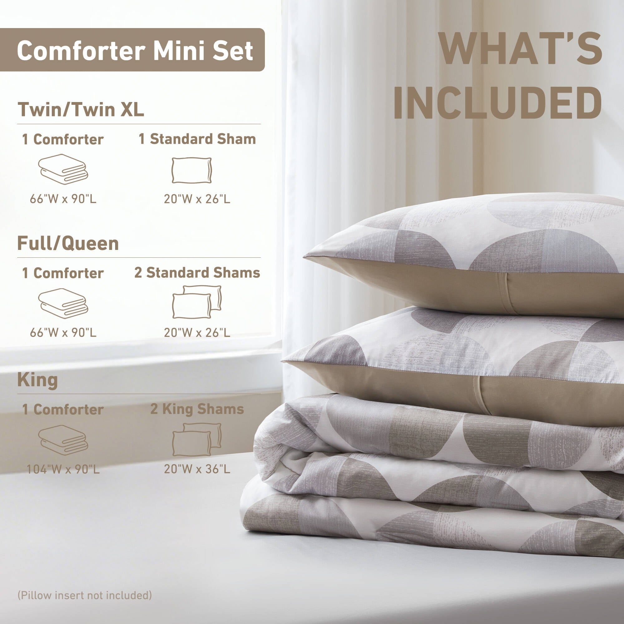 Heavyweight Warmth Full/Queen Size Comforter Set, Tan/Gray Bedding Set for All Seasons, 3-Piece Round Geometric Print Bedding Comforter Set - Cloud-Like Soft Lightweight Bed Comforter Detail