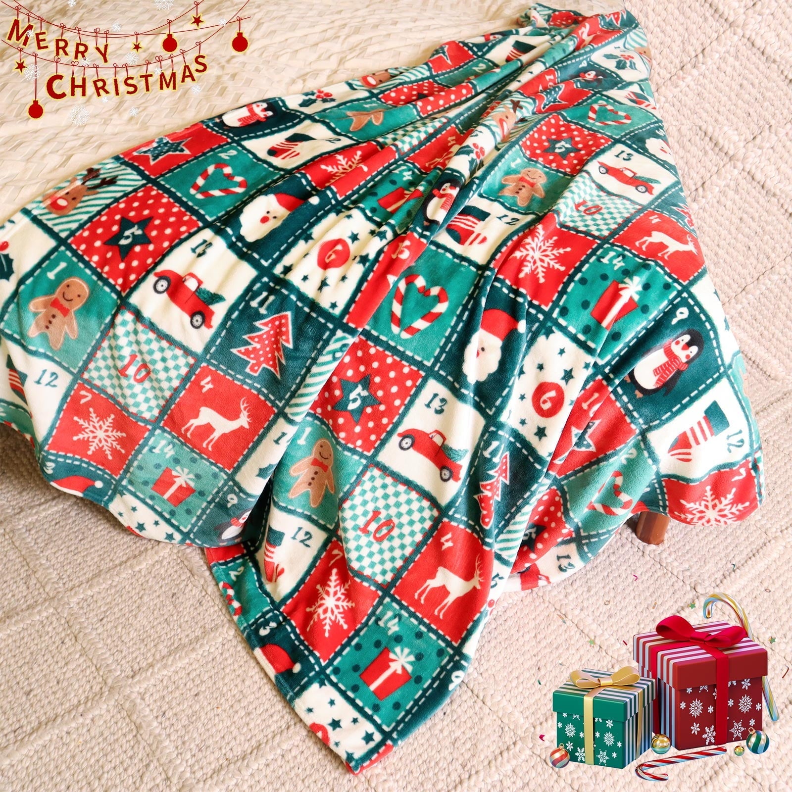 Reversible Sherpa Cozy Blanket Printed Blanket Throw Christmas Blanket - 300 GSM Fleece Blanket Throw Size Blanket for Home Decoration,... - Lightweight Plush Warm Blanket for All Seasons Detail