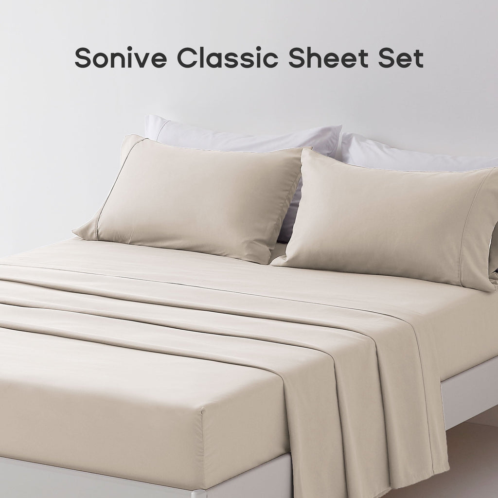 Premium Egyptian Cotton Bed Sheet Sets,Ultra Soft Breathable Luxury 4 Piece, (Beige, Queen) - Luxury Bed Sheet Set with Deep Pockets Detail