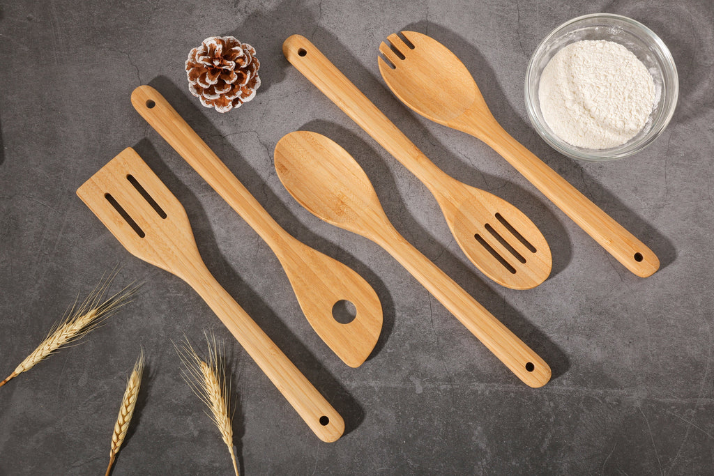 Chef-Quality 5pk Bamboo Spoons for Cooking, Kitchen Essential Tools Set - Heavy Duty Stainless Steel Kitchen Shears Detail