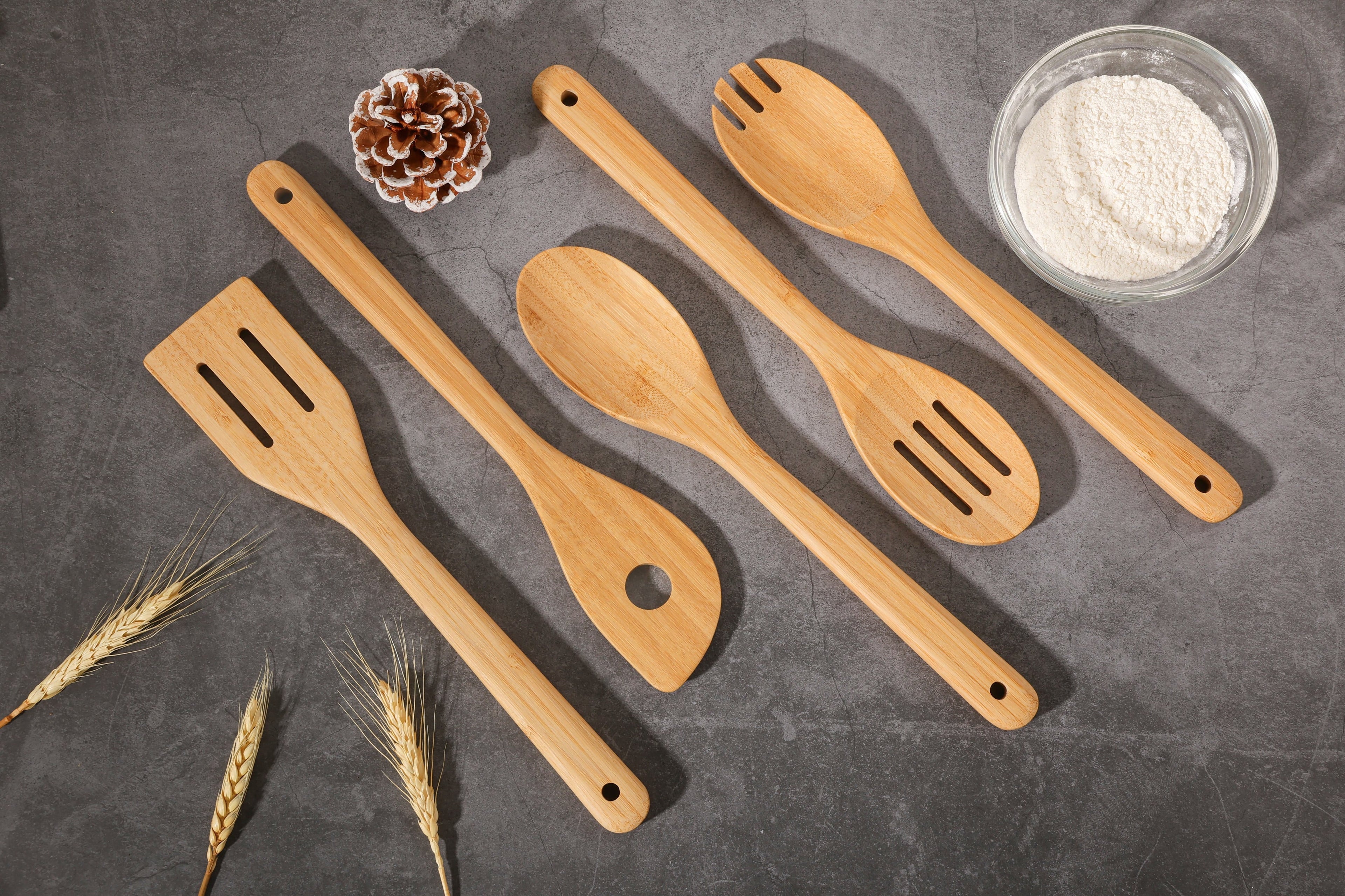 Chef-Quality 5pk Bamboo Spoons for Cooking, Kitchen Essential Tools Set - Heavy Duty Stainless Steel Kitchen Shears Detail