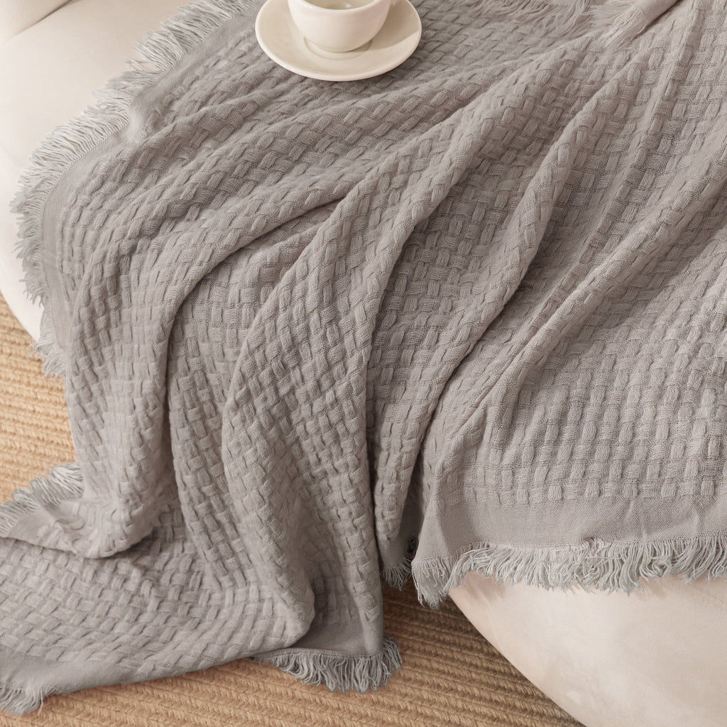 Reversible Sherpa Knitted Throw Blanket with Fringes for Couch, Soft and Warm Textured Throw for All Season, Lightweight Breathable Roo... - Luxury Knitted Decorative Throw Blanket with Fringes Detail