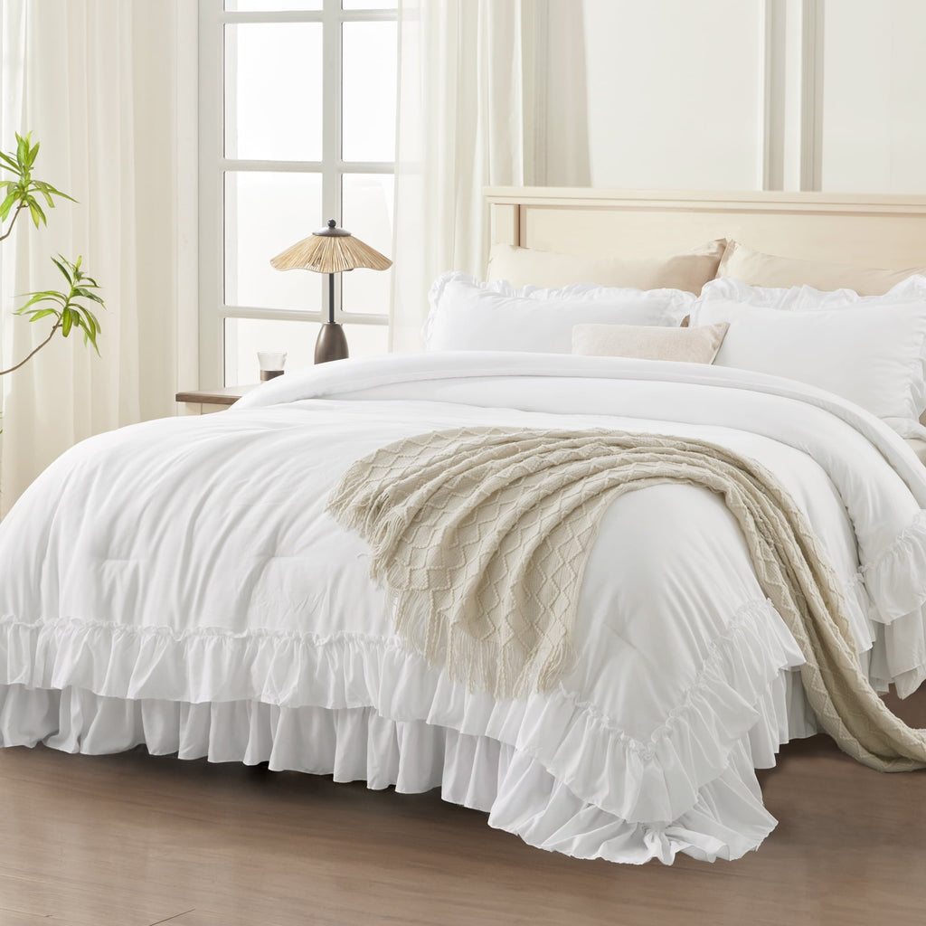 Fluffy Down Alternative Queen Comforter Set White - 3 Pieces Soft Fluffy Ruffle Bedding Comforter Sets for Queen Bed, All Season Farmhouse Li... - Cloud-Like Soft Lightweight Bed Comforter - Default Title