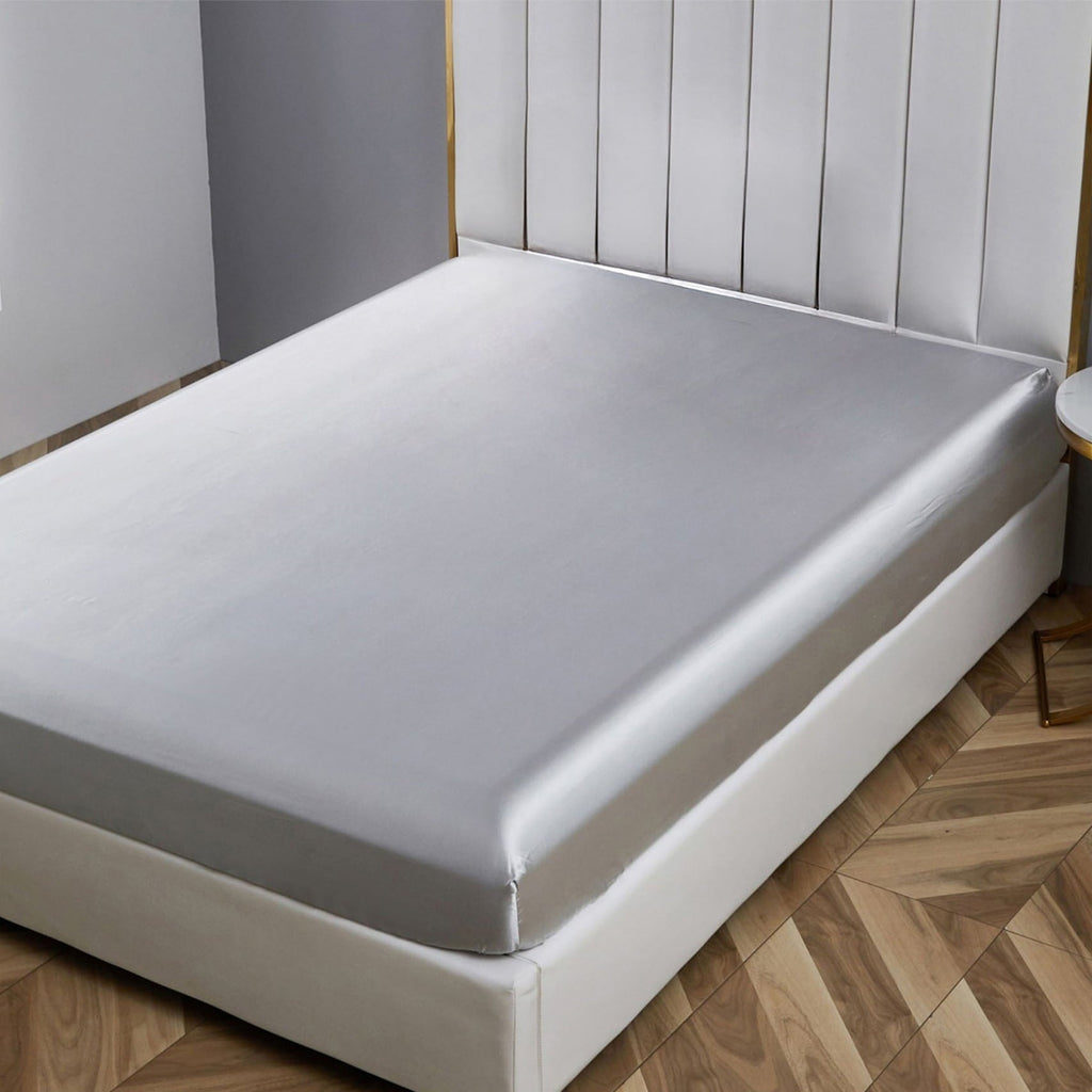 Wrinkle-Resistant Satin Fitted Sheet King Size 14 Inch Deep Pocket Bed Sheet Silk Sheet Ultra Soft Machine Washable, Light Gray - Breathable Egyptian Cotton Flat & Fitted Sheets - Default Title