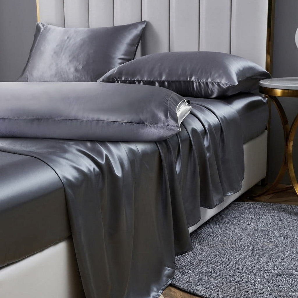 Ultra-Soft Luxury 5-Piece Satin Sheets Twin Silk Sheets Bed Sheet Set Ultra-Silky & Skin-Friendly Deep Pocket Bed Flat Fitted Sheet - Cooling Hotel Quality Bedding Sheets and Pillowcases - Default Title