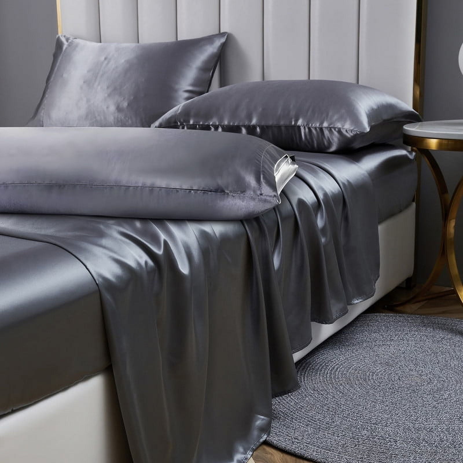 Ultra-Soft Luxury 5-Piece Satin Sheets Twin Silk Sheets Bed Sheet Set Ultra-Silky & Skin-Friendly Deep Pocket Bed Flat Fitted Sheet - Cooling Hotel Quality Bedding Sheets and Pillowcases - Default Title