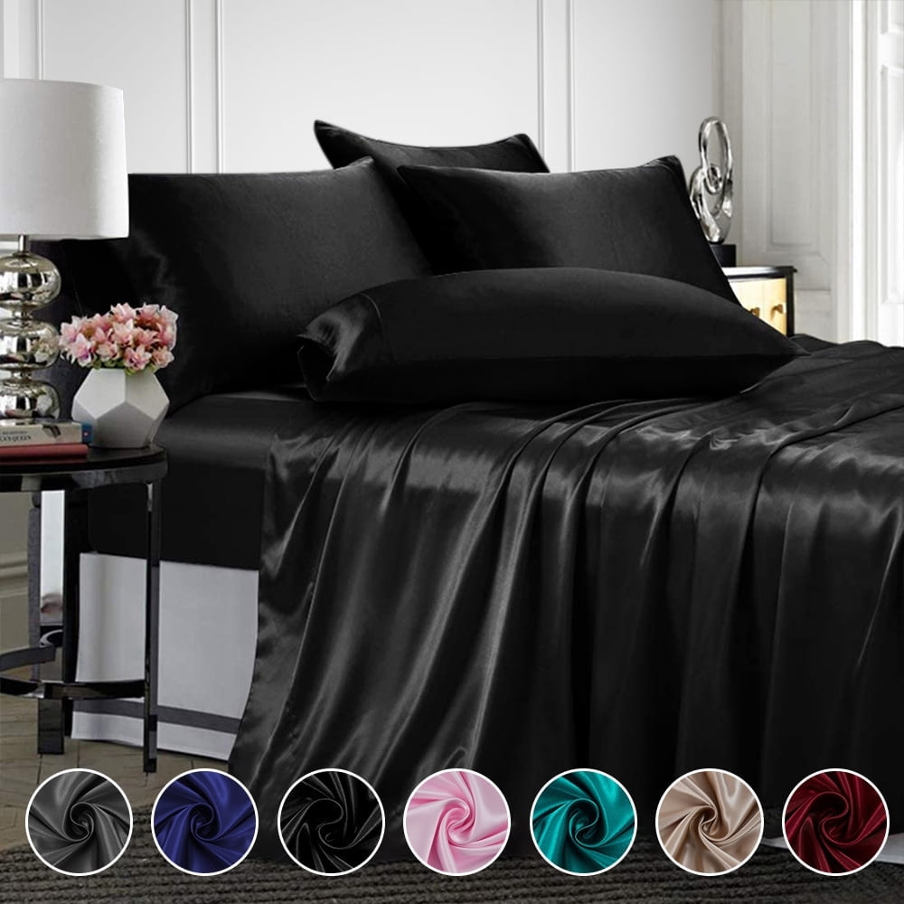 Wrinkle-Resistant Twin Silk Gray Bed Sheet Set Deep Pocket Bed Flat Fitted Sheet, 3-Pieces - Breathable Egyptian Cotton Flat & Fitted Sheets - Default Title
